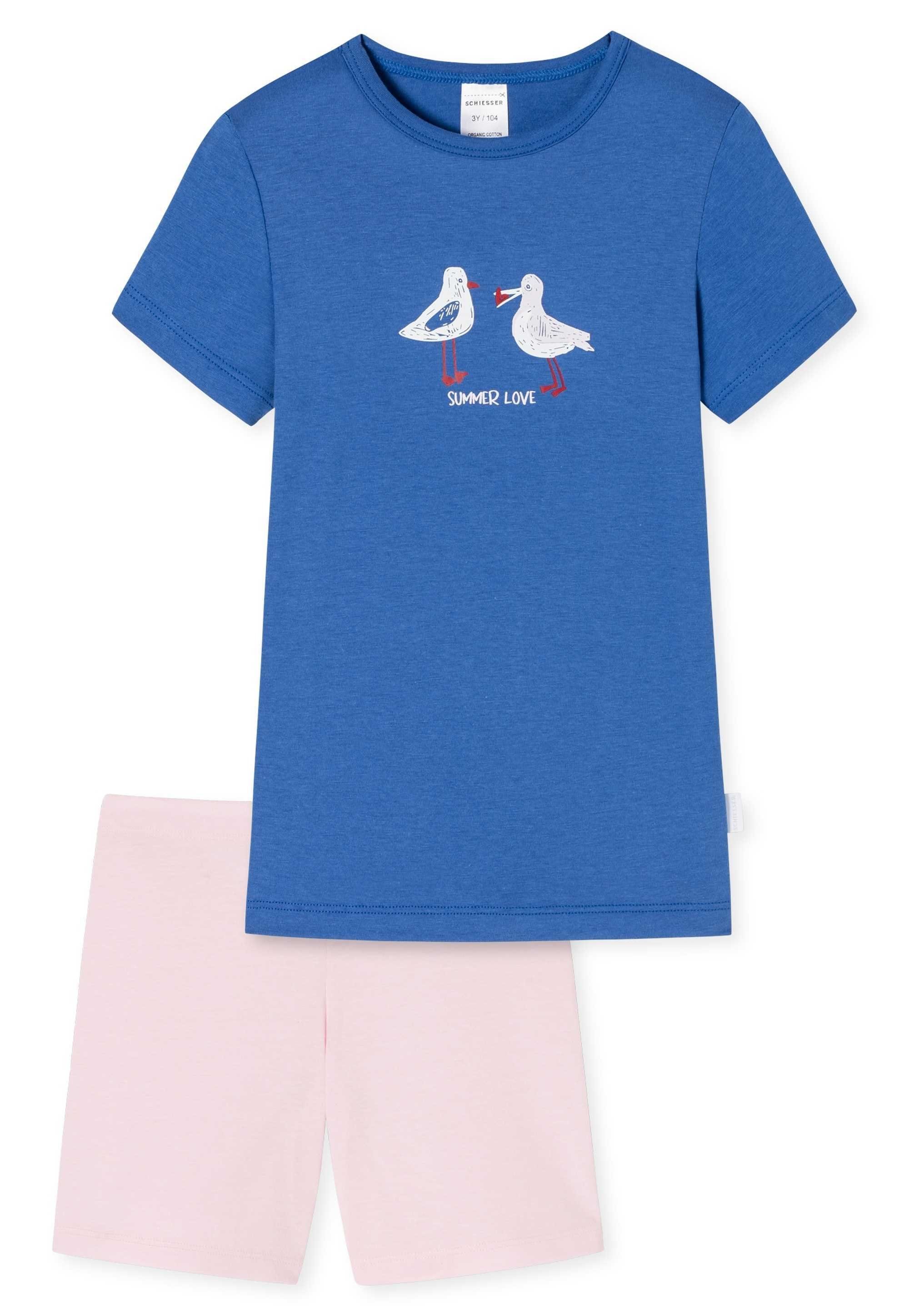 kurzarm, Schiesser Pyjama - Kinder Mädchen Blau/Rosa Schlafanzug