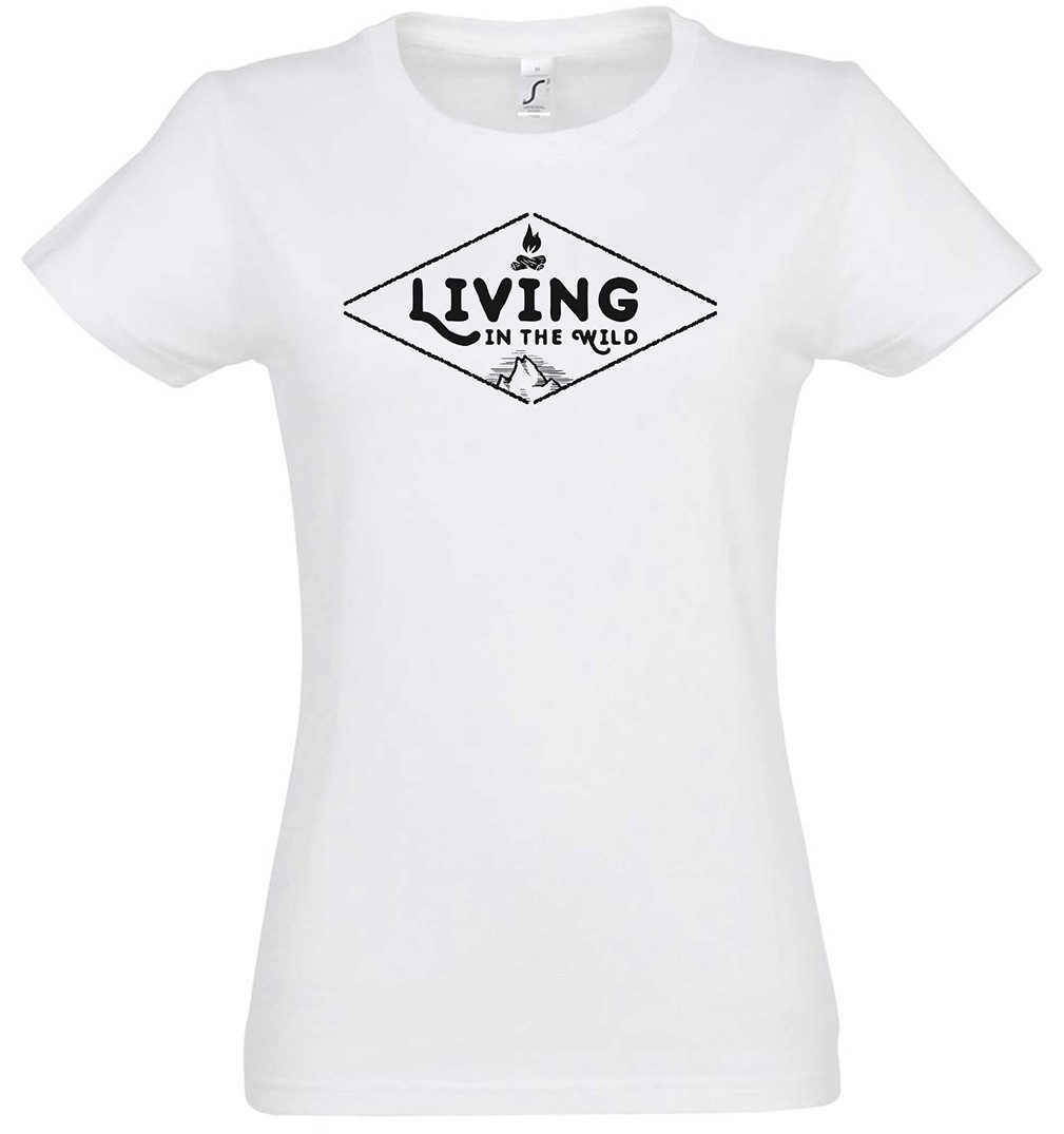 Urban Backwoods Print-Shirt Living In The Wild II Damen T-Shirt Zelten Abenteuer Camping Hiking (1-tlg) Berge Wandern Natur Wildniss