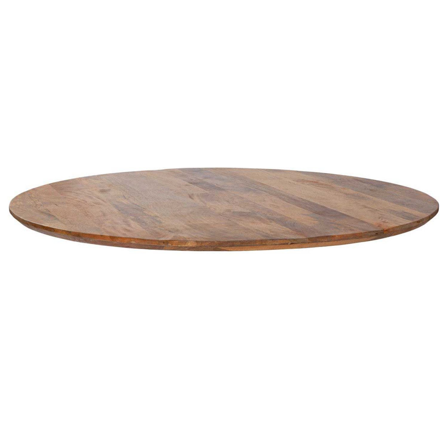 MR.DEKO Esstisch Avola Mango Holz Tisch rund 110cm, Metallgestell, natur lackiert (runder Esstisch für 4 Personen), Bohlenoptik, Höhenverstellbares, kratzfestes Gestell, 4 Personen