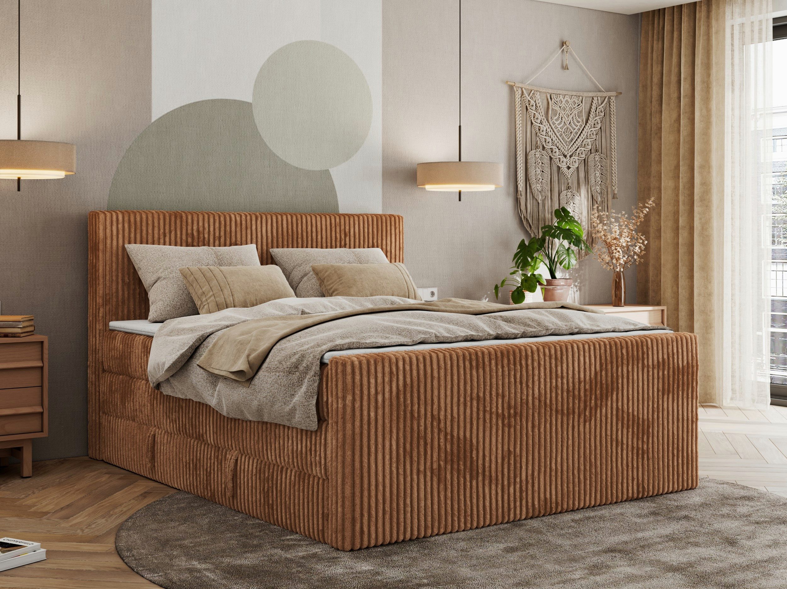 MKS MÖBEL Boxspringbett TILIANO KING DUO (Packung, Set, Polsterbett, T30-Schaum, Cord Bett, Topper T25), Doppelbett mit Multipocket-Matratzen, Zwei Bettkästen, mit Fußteil