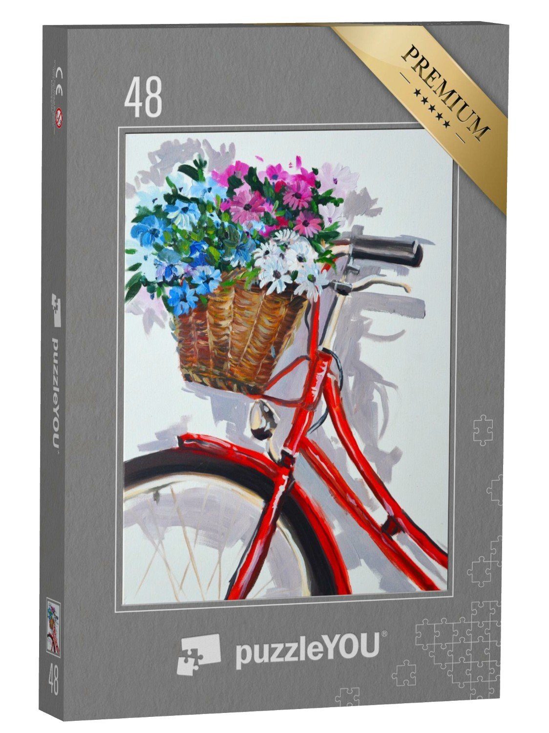 puzzleYOU Puzzle Ölgemälde: Fahrradkorb, vollgepackt mit Blumen, 48 Puzzleteile, puzzleYOU-Kollektionen Ölbilder