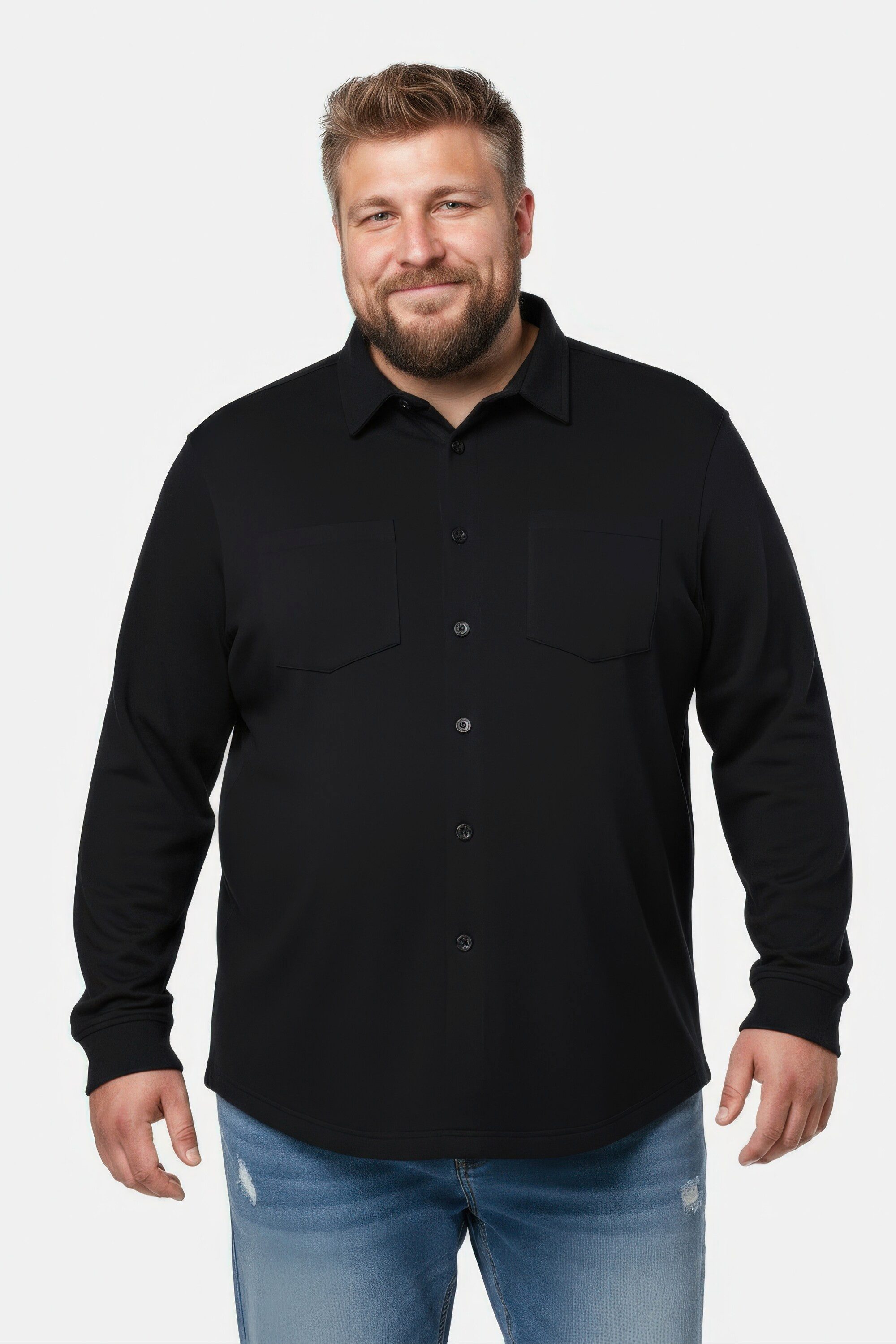Men Plus Businesshemd Sweat-Overshirt Langarm Hemd Kentkragen günstig online kaufen