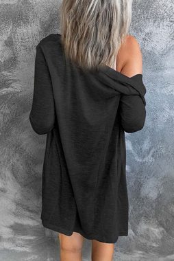 FIDDY Cardigan Damen mittellange Strickjacke Herbst einfarbige lässige lange Ärmel