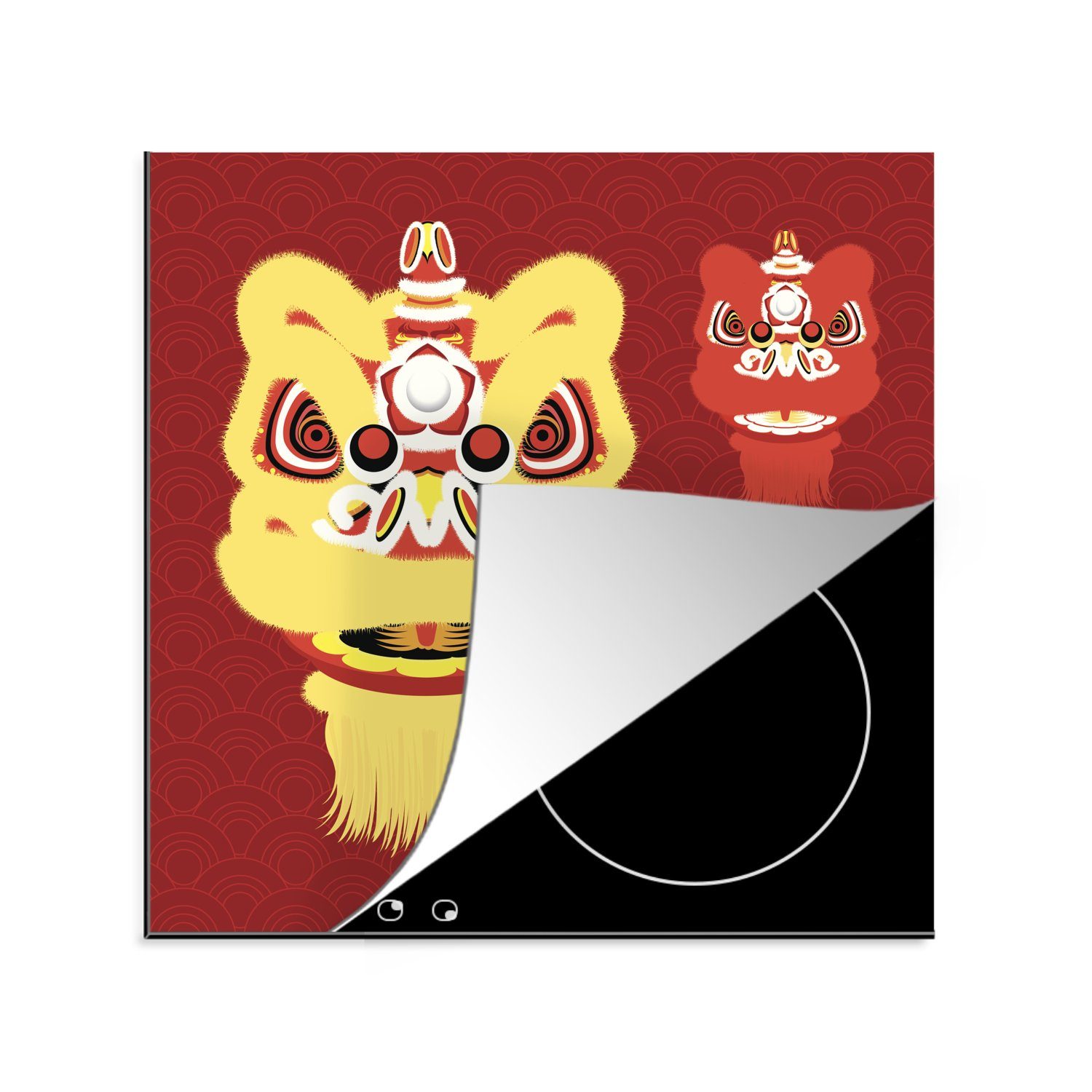 MuchoWow Herdblende-/Abdeckplatte Eine Illustration eines Drachens zum chinesischen Neujahrsfest, Vinyl, (1 tlg), 78x78 cm, Ceranfeldabdeckung, Arbeitsplatte für küche