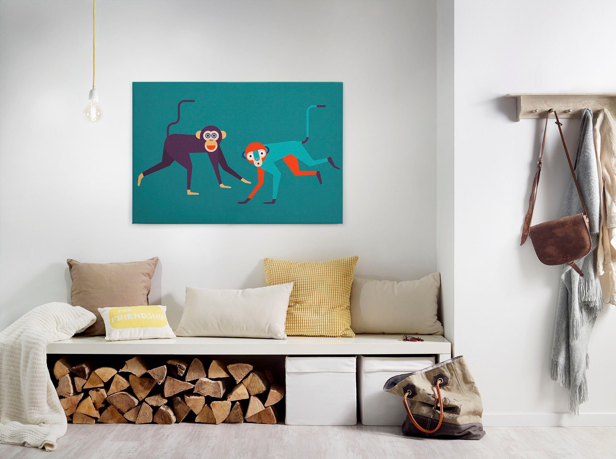A.S. Création Leinwandbild monkey business, Tiere (1 St), Keilrahmen Bild Kunst Affen Bunt grün, lila, orange