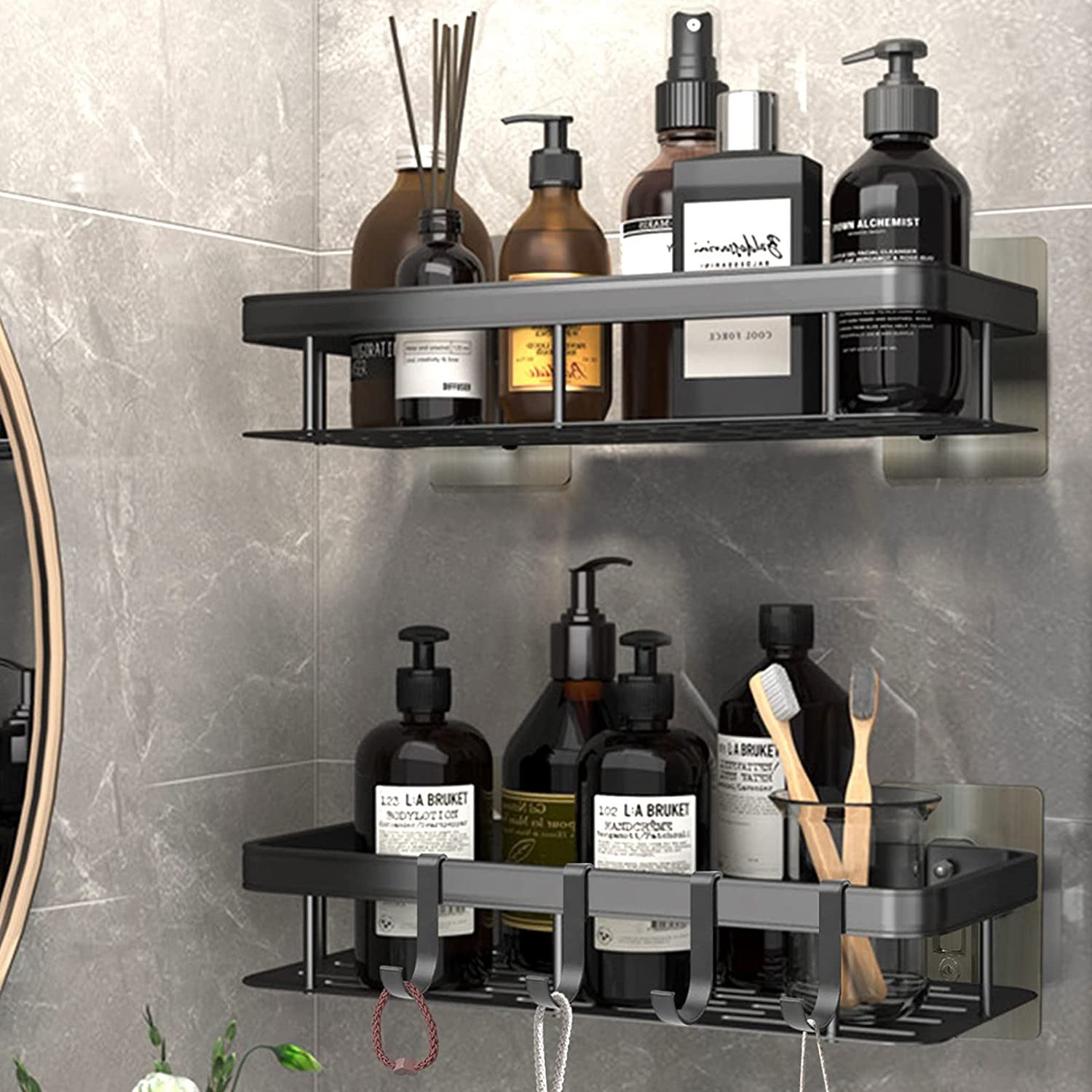 Comfy Mate Duschablage Duschablage Eckregal Ohne Bohren 2 Stück, 4 Häkchen, günstig online kaufen