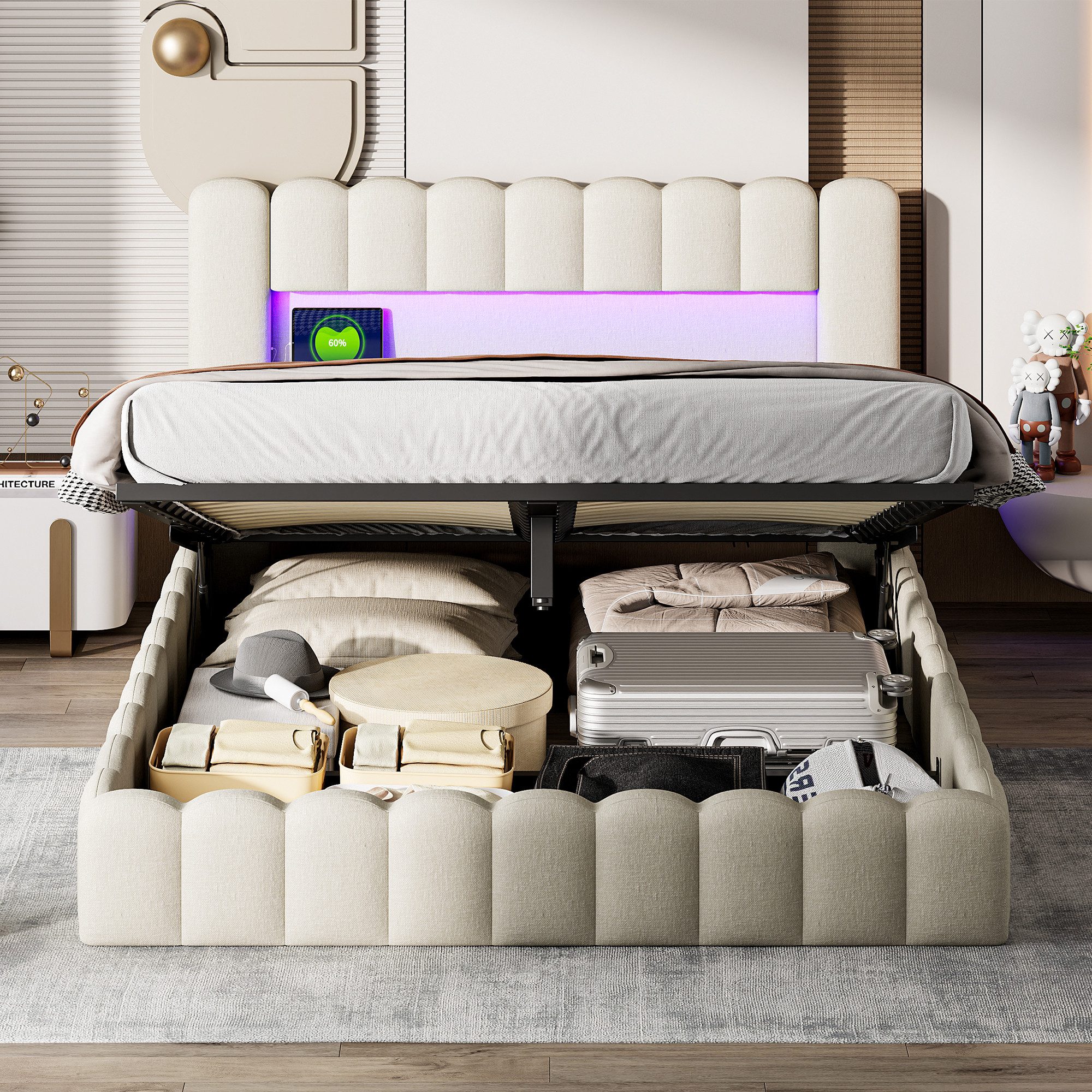 FUROKOY Polsterbett LED bett mit kopfteil günstig online kaufen