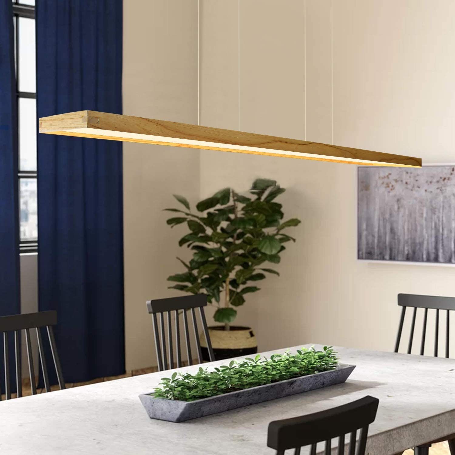 ZMH LED Pendelleuchte aus Massivholz, 100 cm, 40 W, dimmbar mit Fernbedienung, LED fest integriert, warmweiß, kaltweiß, höhenverstellbar bis 150 cm, für Esstisc – Bild 2 von 5
