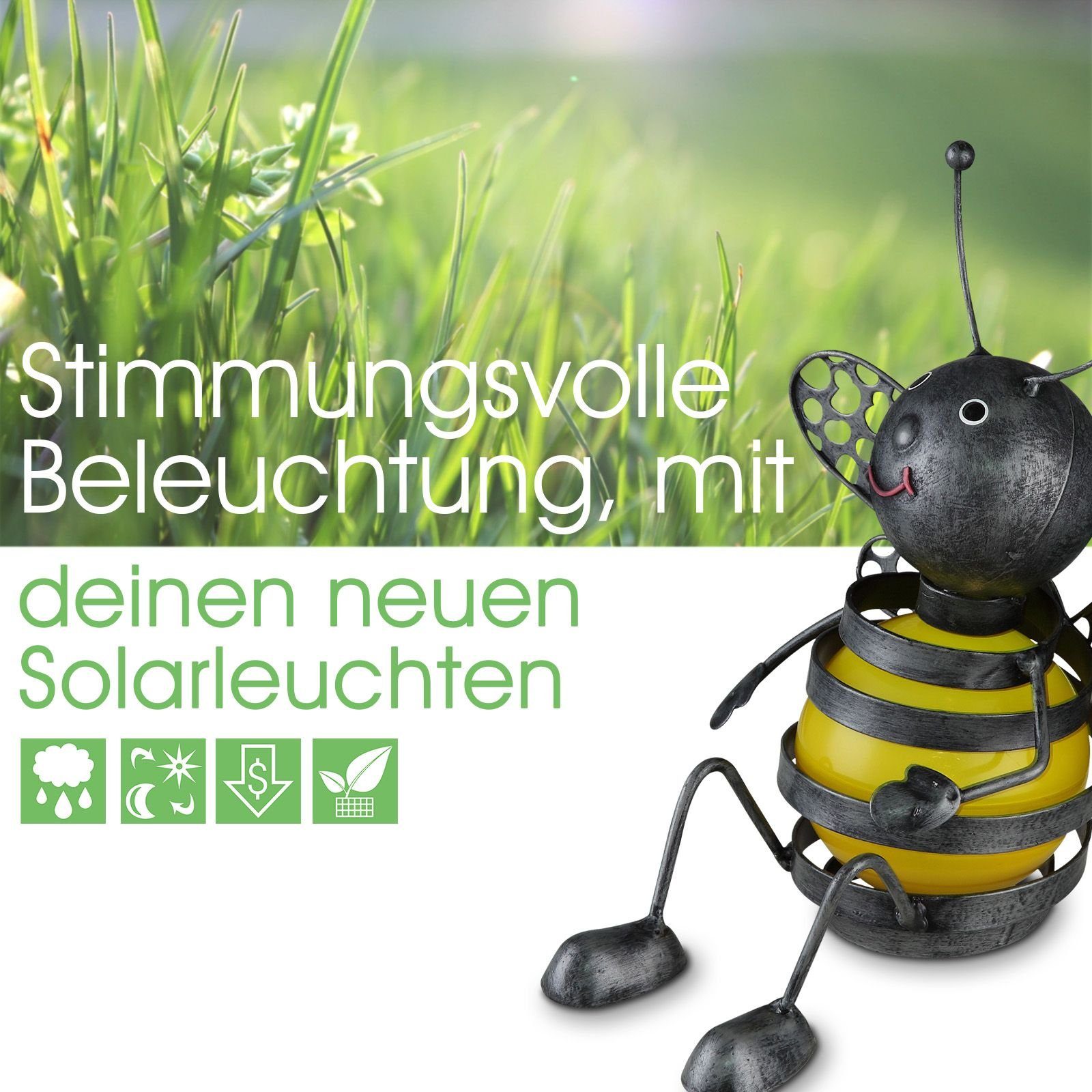 bmf-versand LED Solarleuchte LED Solarlampe 3er Set Solarleuchte Gartenleuchte Metall Biene Außen