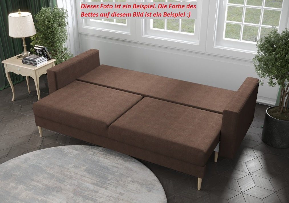 Sofa 230cm mit COUCH und KRISTI Schlaffunktion pressiode Schlafsofa, Bettkasten Senffarbe