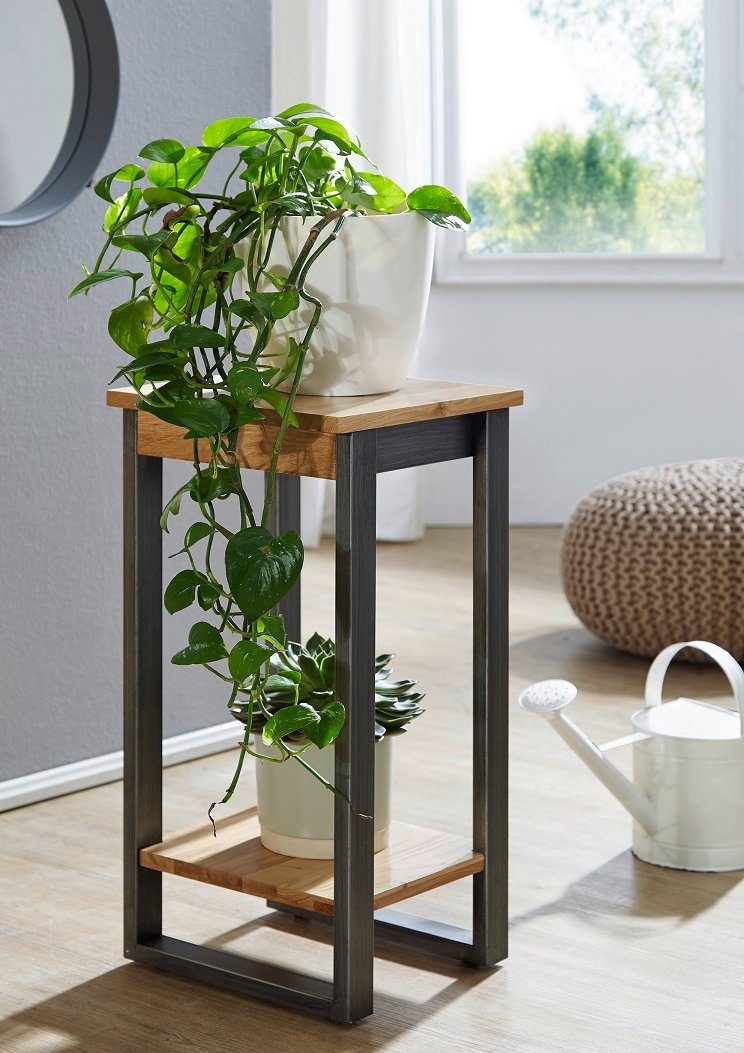 Main-Möbel GmbH Blumentisch Blumensäule 30x90 cm 'Taipeh' Eiche & Metall gebürstet, Massivholz & Metall