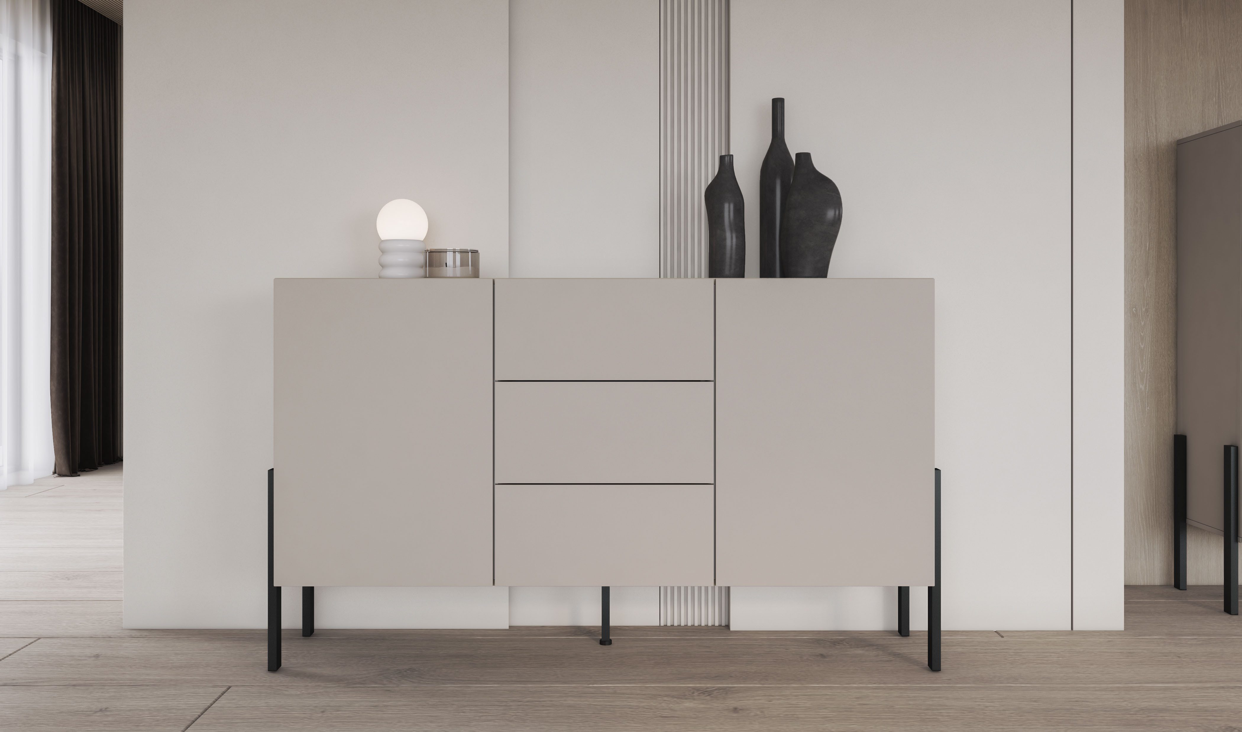 OTTO home Sideboard Jukon, Breite 150 bzw.180 cm, moderne grifflose Kommode, Schubladenschrank 2 Türen/3 Schubkästen, push-to-open-Funktion