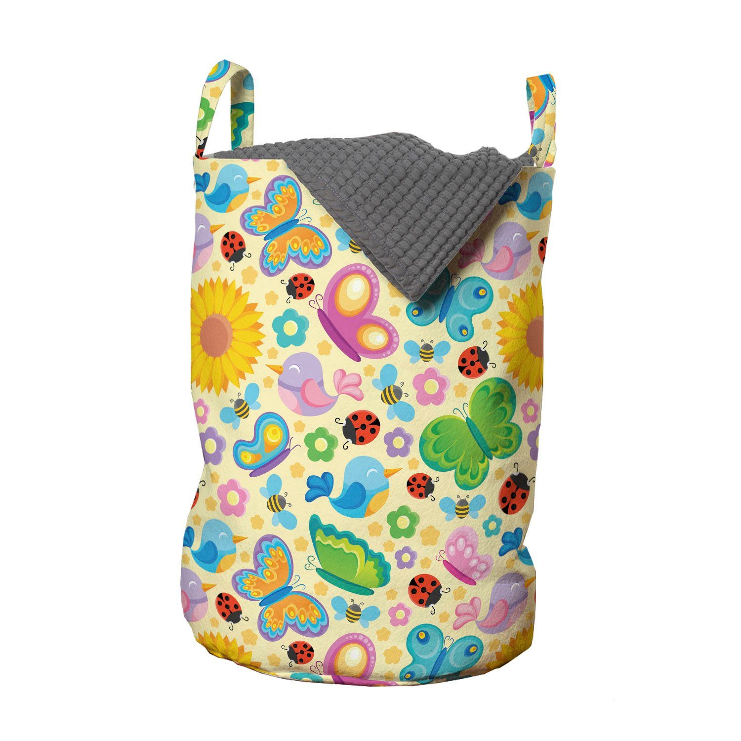 Abakuhaus Wäschesäckchen Wäschekorb mit Waschsalons, für Griffen Kindergarten Kordelzugverschluss Frühlings-Blumen-Bugs