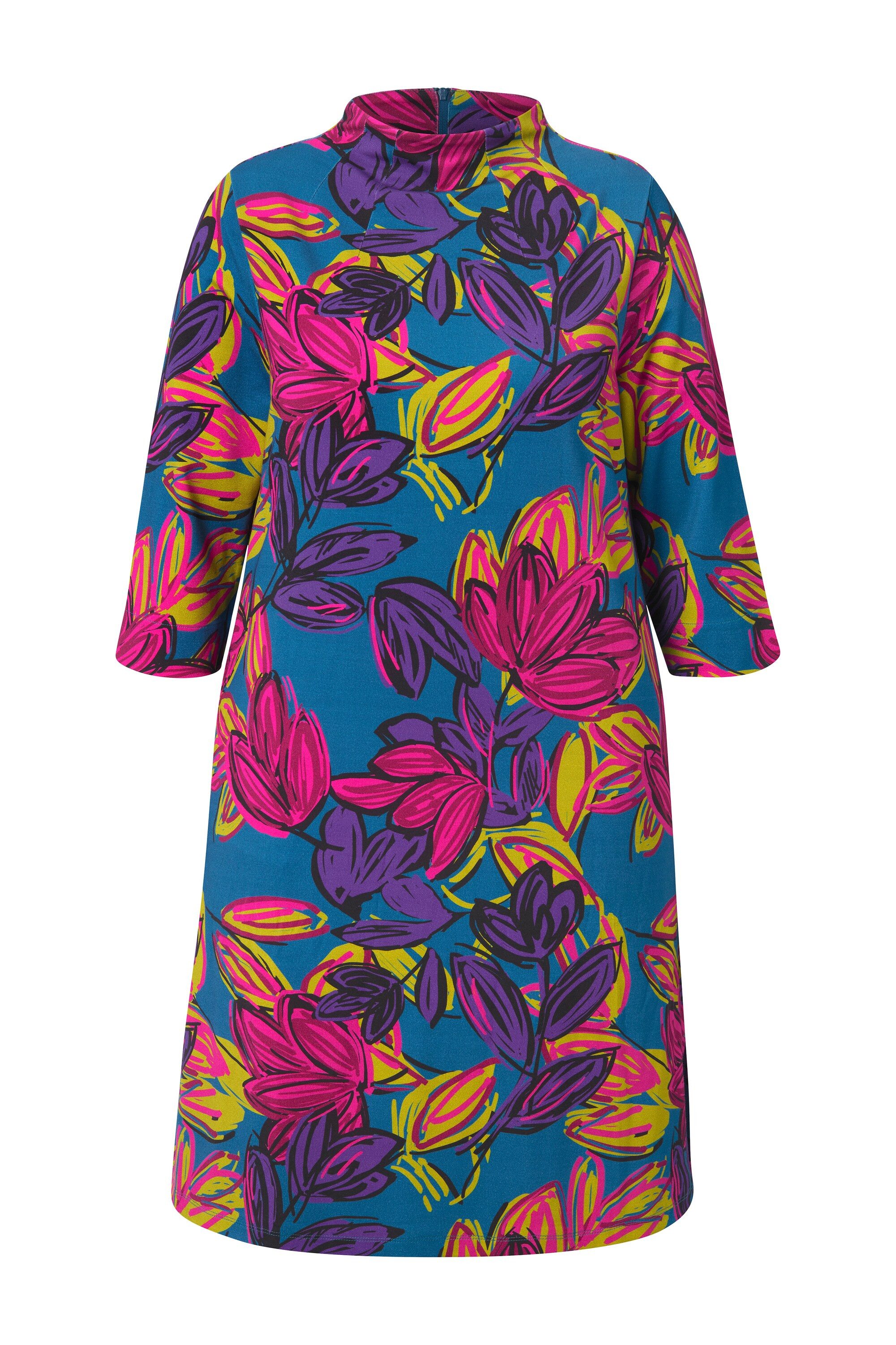 Ulla Popken Jerseykleid Punto-Kleid Blüten Stehkragen günstig online kaufen