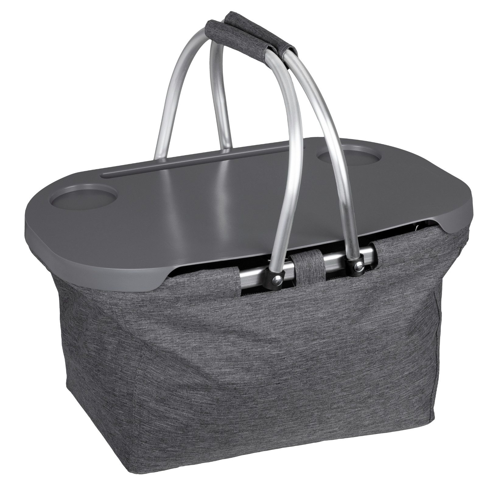 Haushalt International Picknickkorb Tragekorb Einkaufskorb Campingkorb 2in1 43x28x26cm Grau (1 St), inkl. Klapptisch, Polyester, Kunststoff, ca. 25L, Tragegriffe