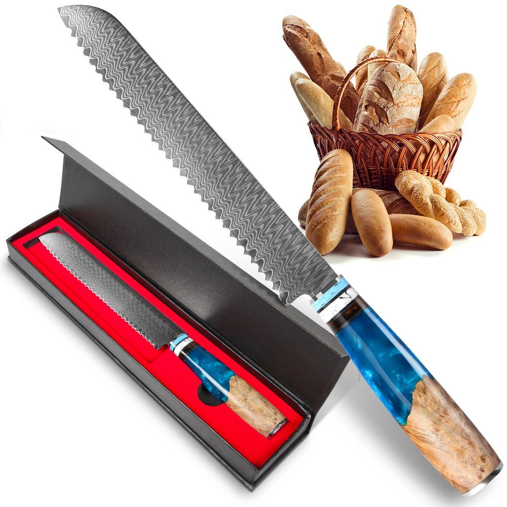 VG10 Brotmesser mit Wellenschliff KEENZO Küchenmesser Brotmesser Damaststahl 8-Zoll