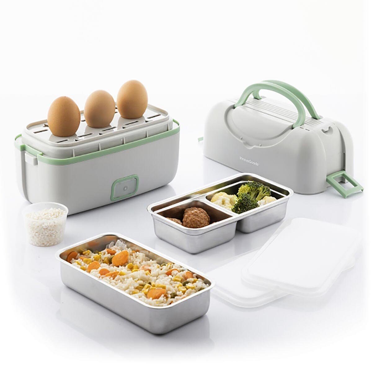 InnovaGoods 3-in-1 Dampfgarer-Lunchbox Rezeptküche Lunchbox mit Elektrische elektrische