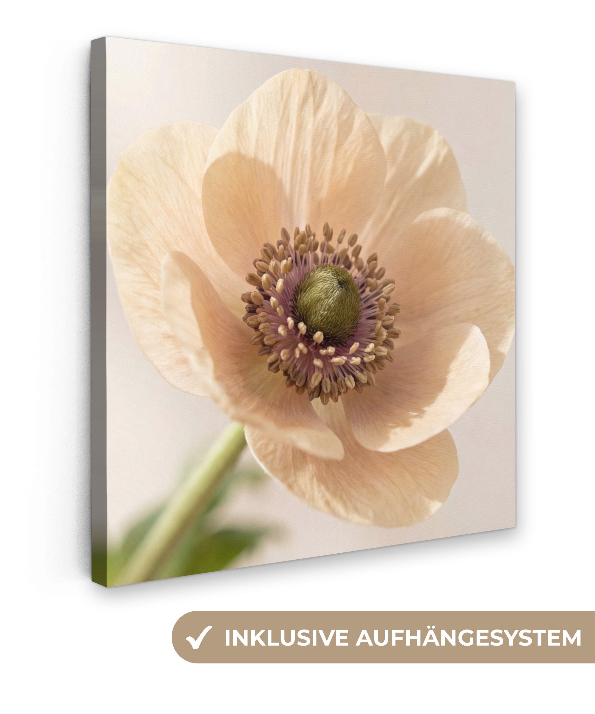 OneMillionCanvasses® Leinwandbild Blume - Minimalistisch - Grün, Fotodruck (1 St), Wandbild, Deko Schlafzimmer Wohnzimmer Flur 20x20 cm