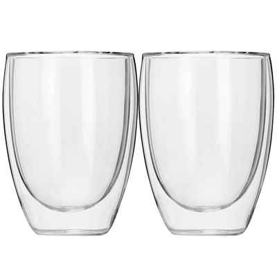 B&S Gläser-Set Thermogläser doppelwandig 2 x 350ml Cappucino Tasse Borosilikatglas, Borosilikatglas