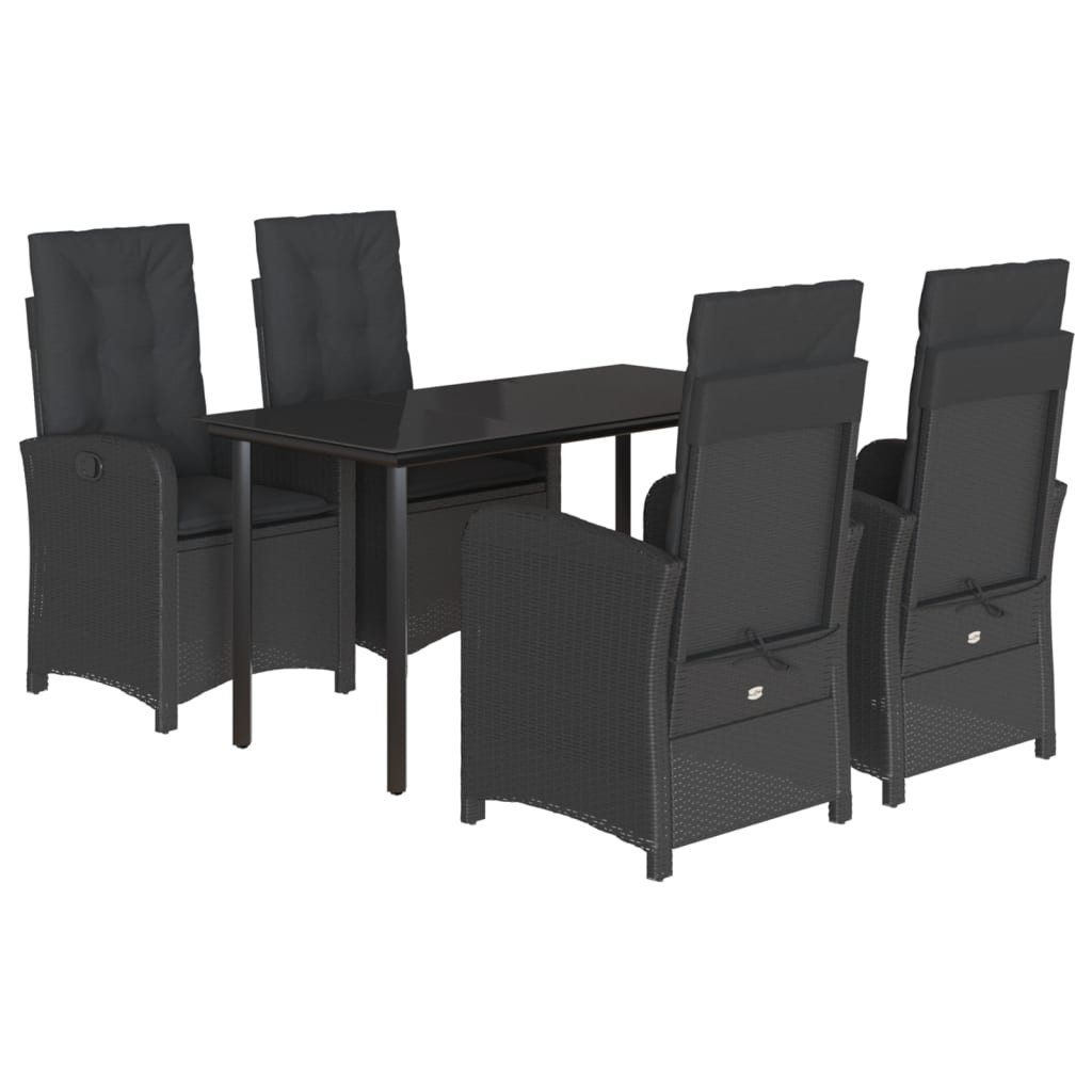 Garten-Essgruppe 5-tlg. Garten-Essgruppe mit Kissen Schwarz Poly Rattan