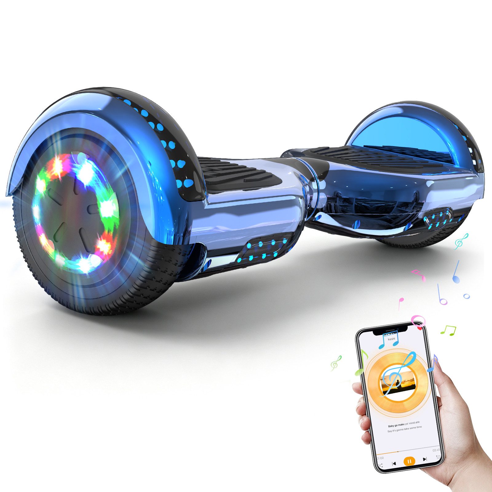 RCB Balance Scooter JD5JD6, 6,5 Zoll Zweimotoren Hoverboard mit LED-Leuchten und Bluetooth, 120,00 W, 15.00 km/h, bis zu 10 km Reichweite, keine Straßenzulassung
