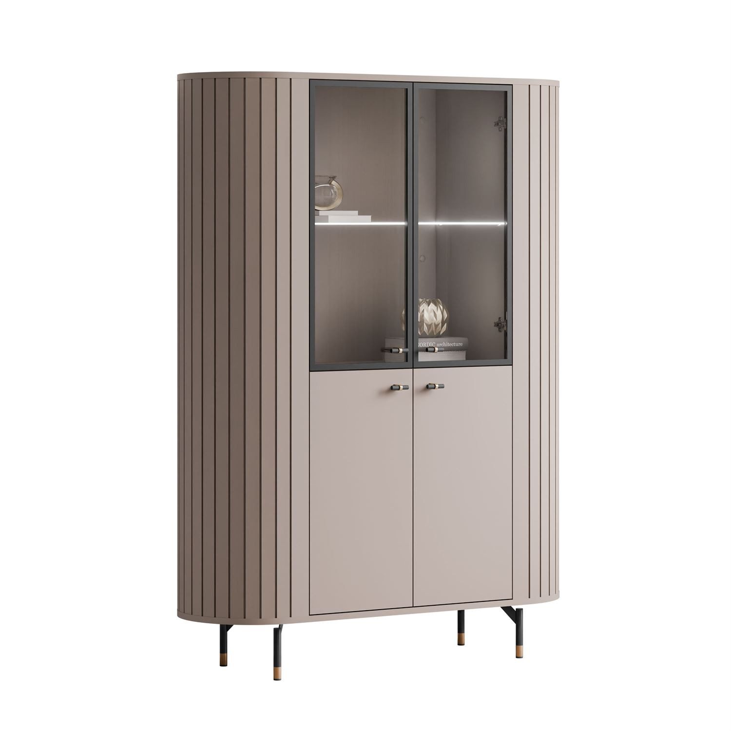 yourhouse24 Glasvitrine LINNEA 112cm 4D LED & Glas Runde Ecken Kaschmir/Sch günstig online kaufen