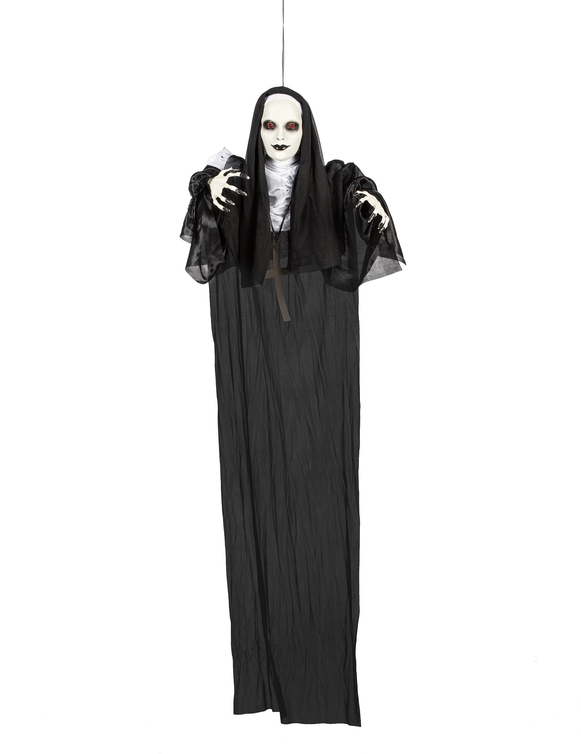 atosa Kostüm Nonnen-Dekoration mit Leuchteffekt Hängedeko Halloween schwarz-weiss