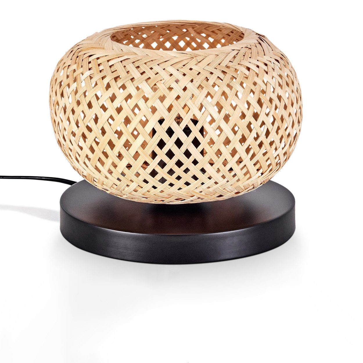 Tischleuchte moderne Boho Tischlampe aus Metall/Bambus in Schwarz/Natur