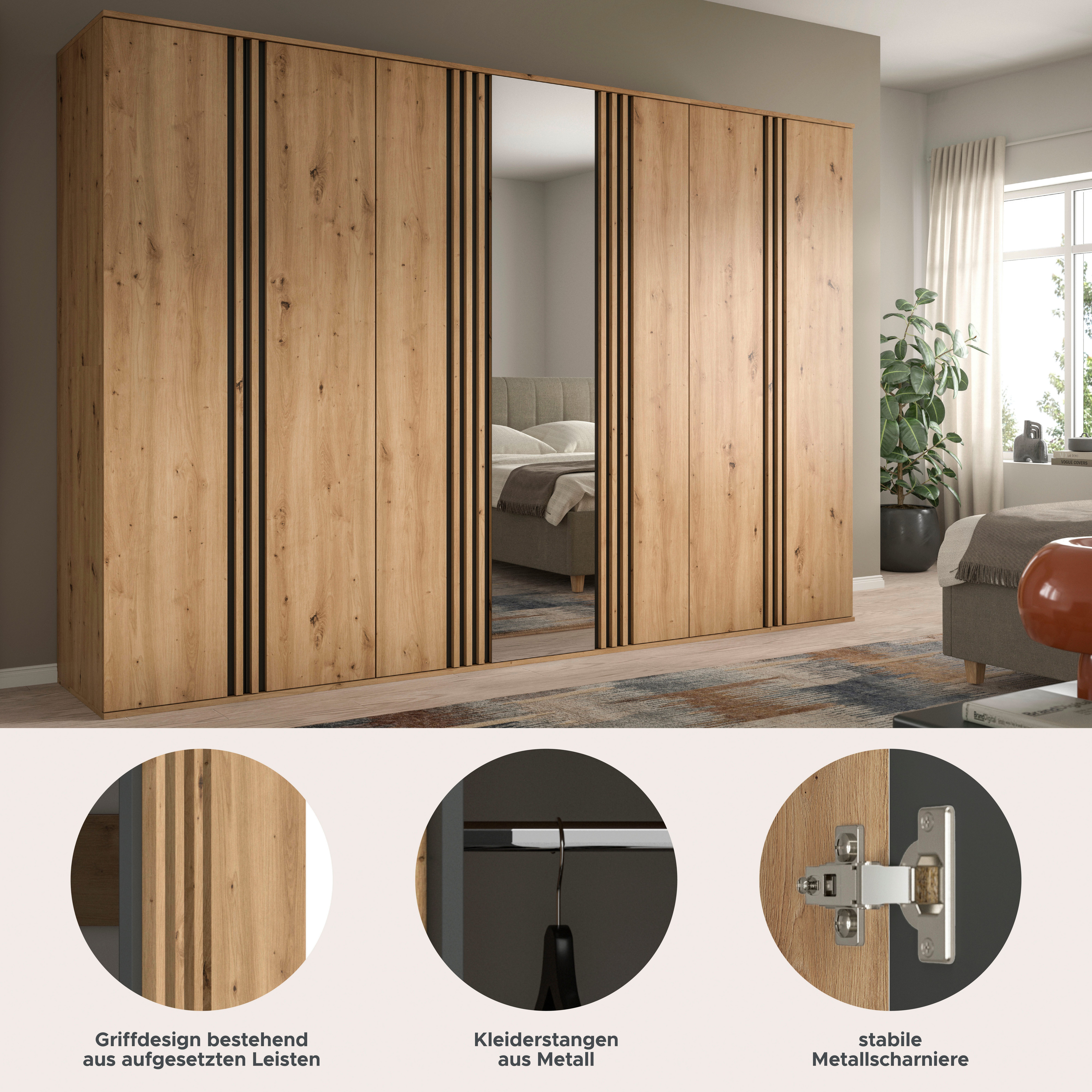 Home affaire Schrank-Set ALVA, Breite 240 cm, Paneeloptik, Schlafzimmerschrank, Kleiderschrank, (wähle den beste Schrank Kombination, individuell platzierbar), Kleiderschrank Kombination best. aus: 3 Schränken (2x 80cm & 1x 160cm)