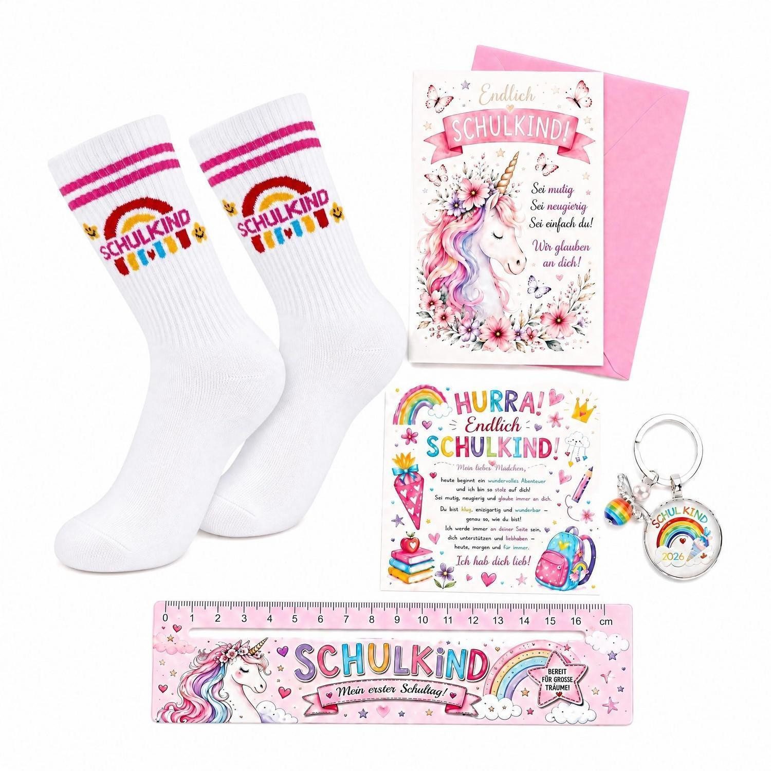 LuxusKollektion Socken Schulanfang Set Mädchen Einhorn Regenbogen