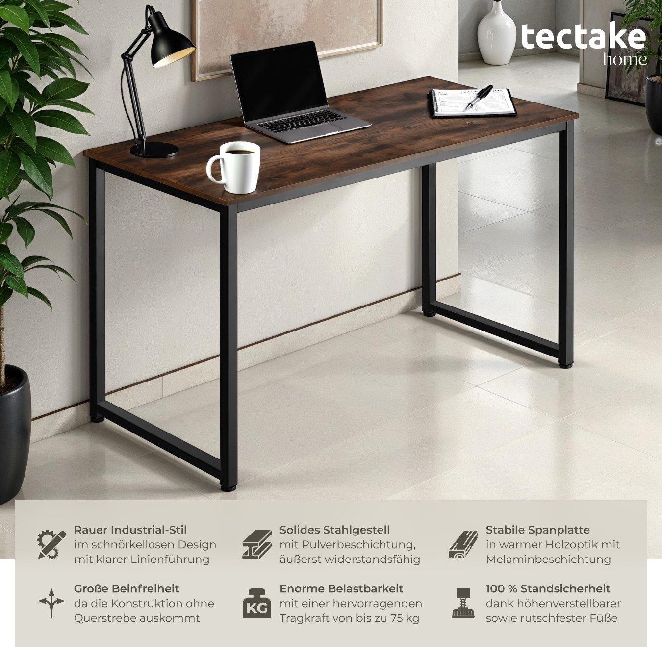 tectake Schreibtisch Flint (1-St., 1 tlg), Schnörkelloser Schreibtisch im r günstig online kaufen