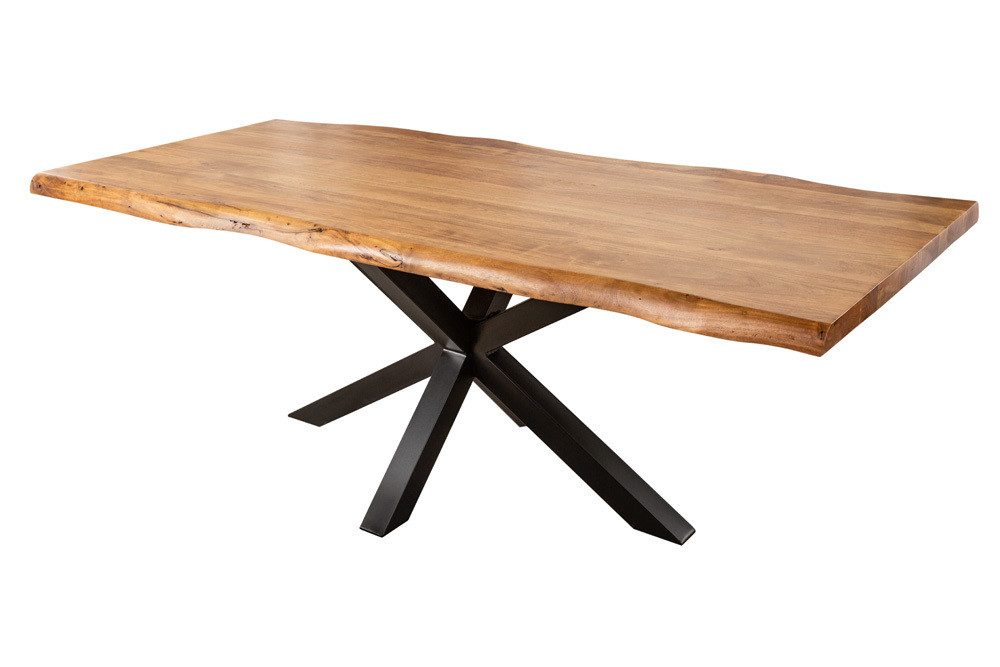 riess-ambiente Baumkantentisch MAMMUT NATURE 220cm honigfarben (natur) / schwarz (Einzelartikel, 1-St), Massivholz · Metall · Stern-Gestell · 6cm Platte · Akazie · Industrial