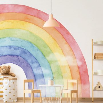 Bilderdepot24 Kindertapete Regenbogen Wolken Wasserfarben Kinder Kunst bunt moderne Wanddeko XXL, Glatt, Matt, (Inklusive Gratis-Kleister oder selbstklebend), Mädchenzimmer Jungenzimmer Babyzimmer Bildtapete Fototapete Wandtapete