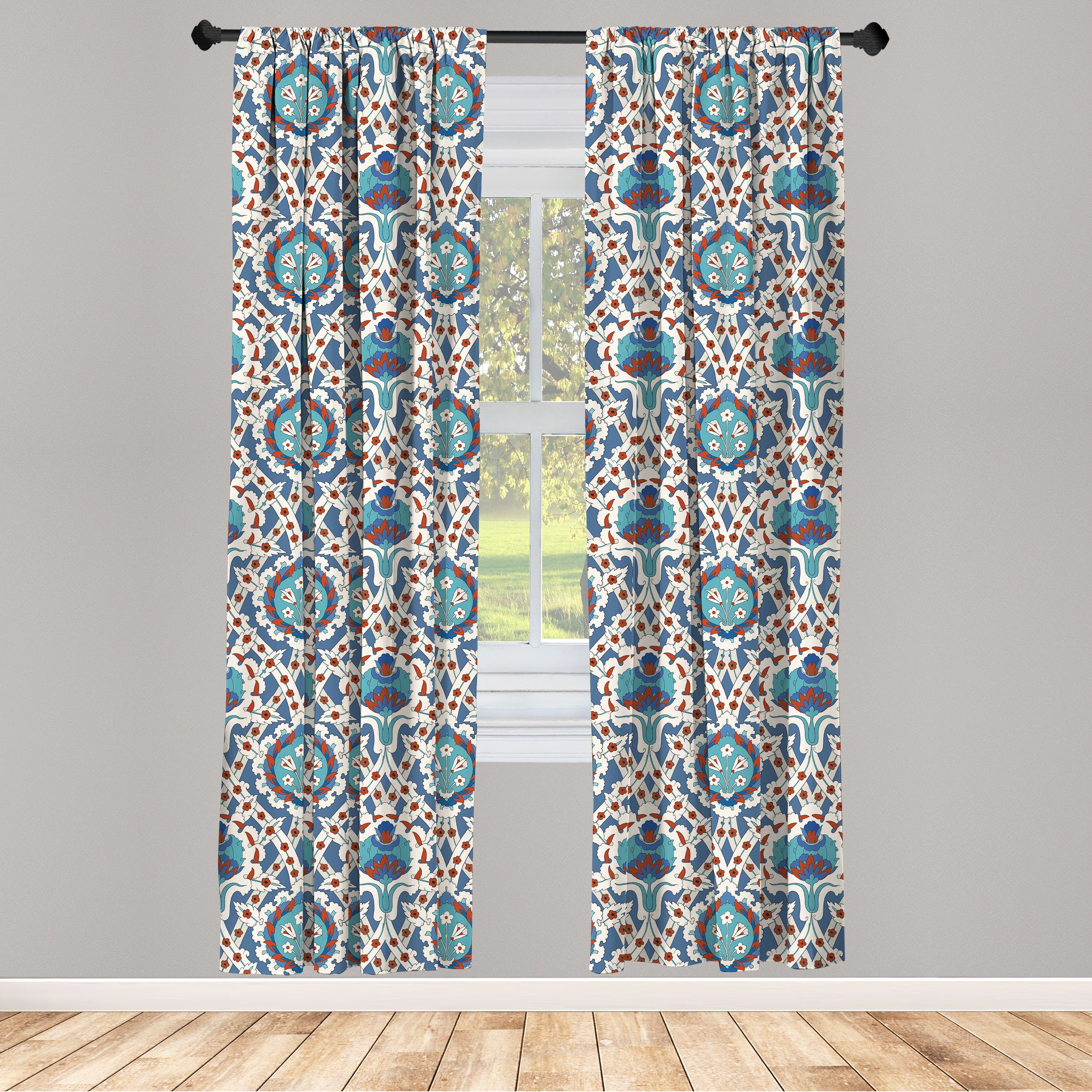 Gardine Vorhang für Wohnzimmer Schlafzimmer Dekor, Abakuhaus, Microfaser, orientalisch Traditionelle Blumenkunst