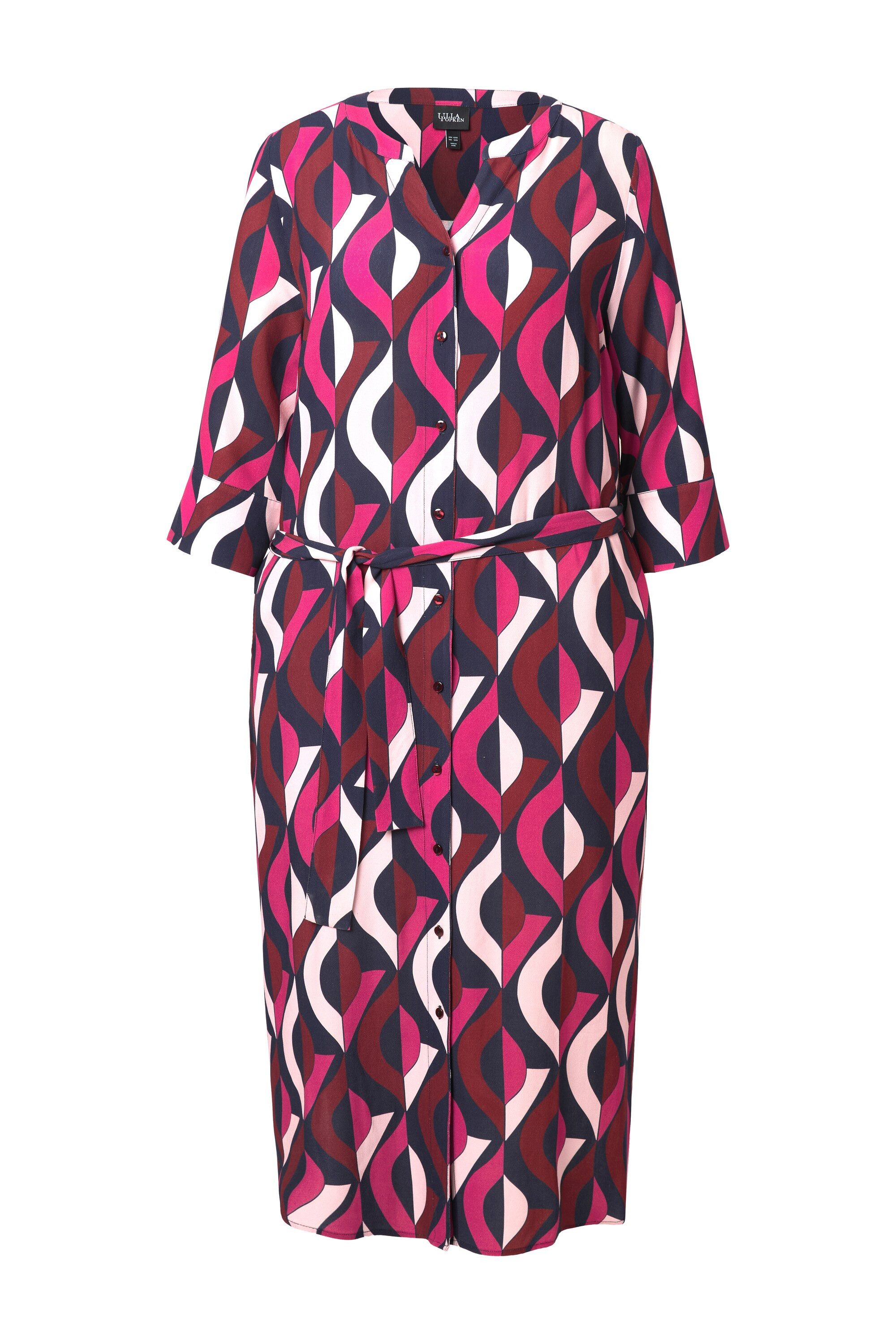 Ulla Popken Midikleid Maxikleid A-Linie Tunika-Ausschnitt 3/4-Arm günstig online kaufen