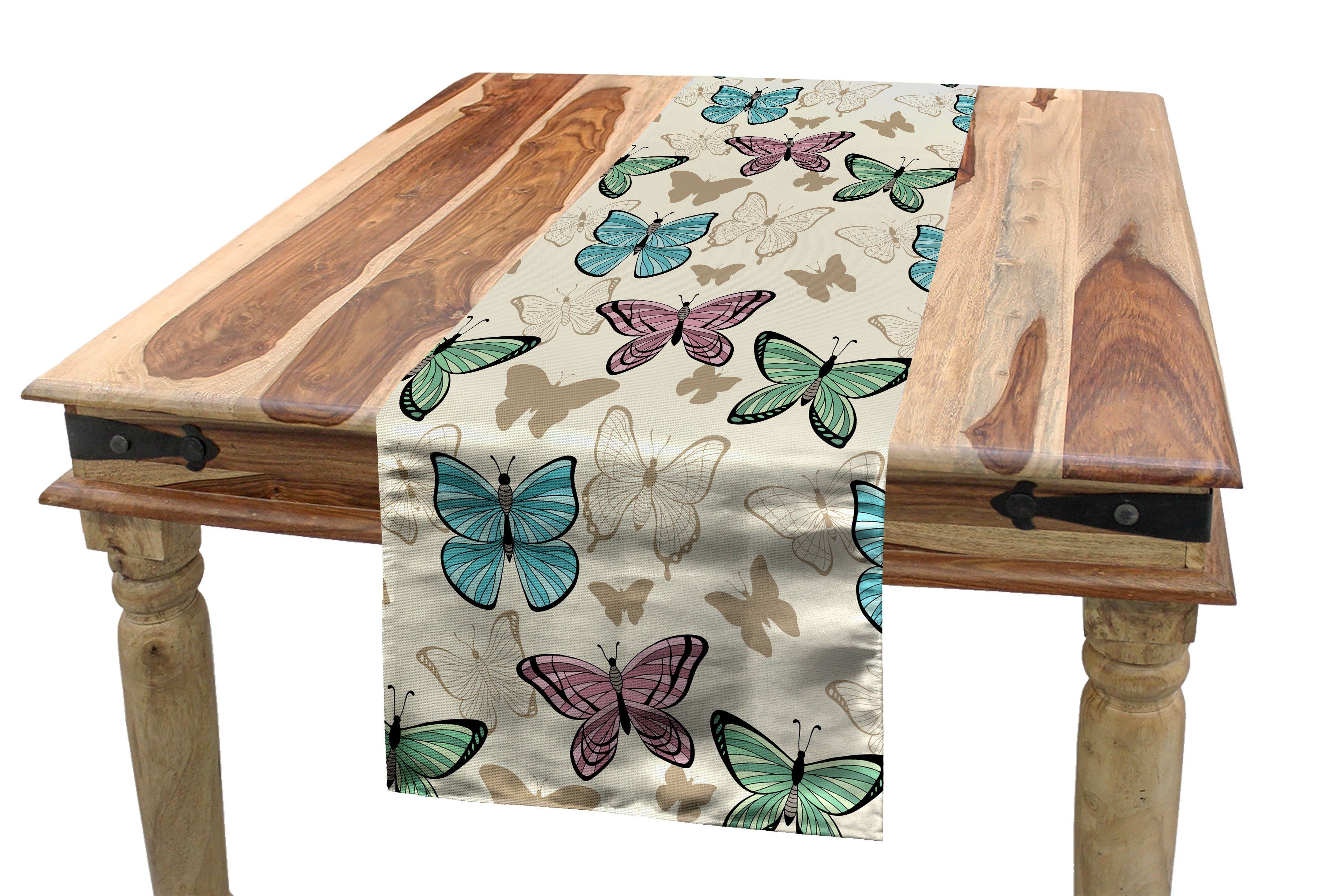 Abakuhaus Tischläufer Esszimmer Küche Rechteckiger Dekorativer Tischläufer, Blau Und Pink Schmetterlinge