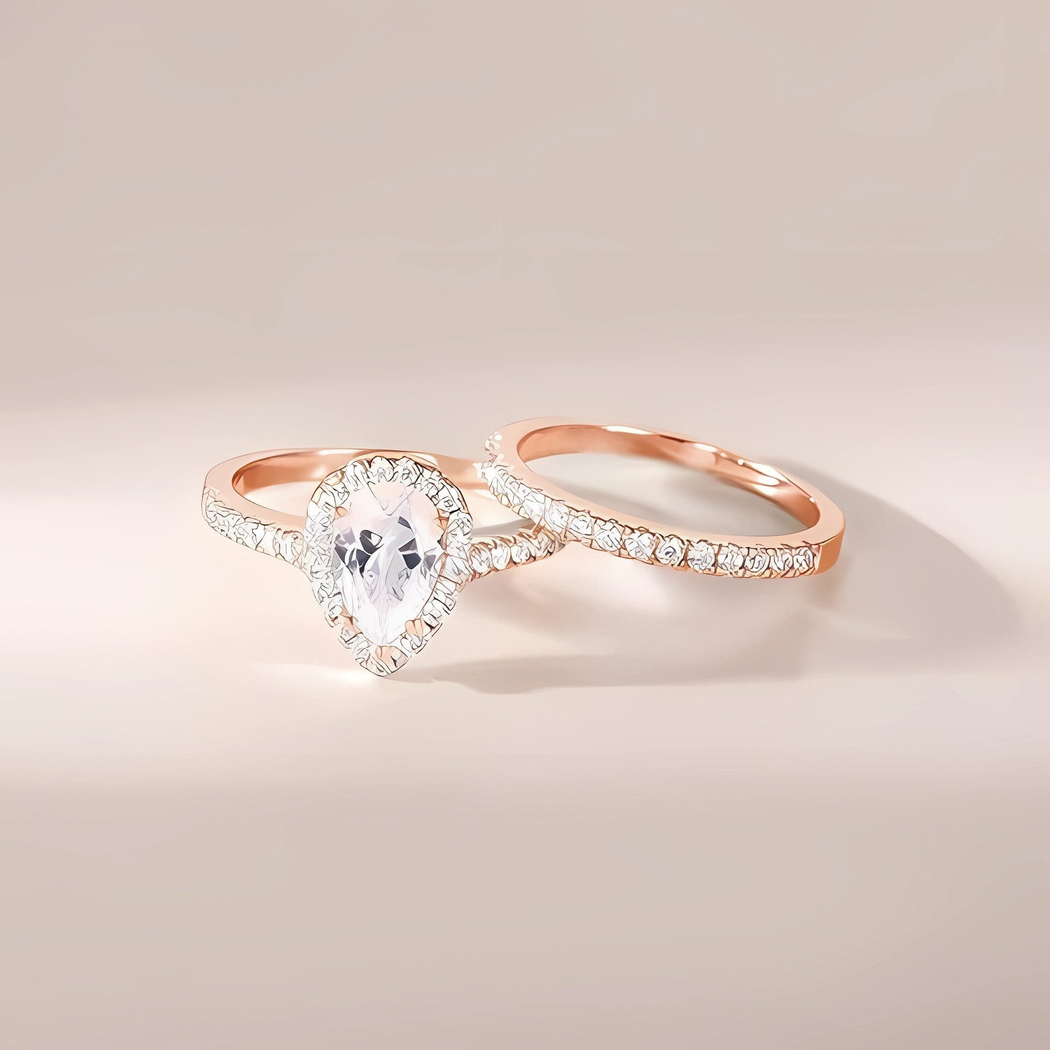Jumpeak Diamantring Labordiamant 1.5 Karat,Goldener Ring Damen,585 Gold,Diamant Ring, D VVS2 2EX,Tropfenförmiger Diamant,Geschenk für Ehefrau,Ring Set