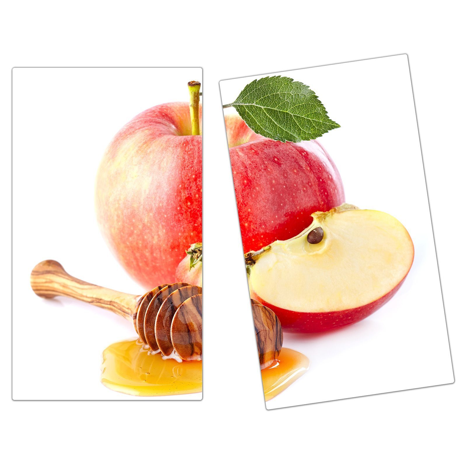 (2 tlg) Honig, Glas Herd-Abdeckplatte Apfel aus Spritzschutz Herdabdeckplatte Glas, Primedeco und