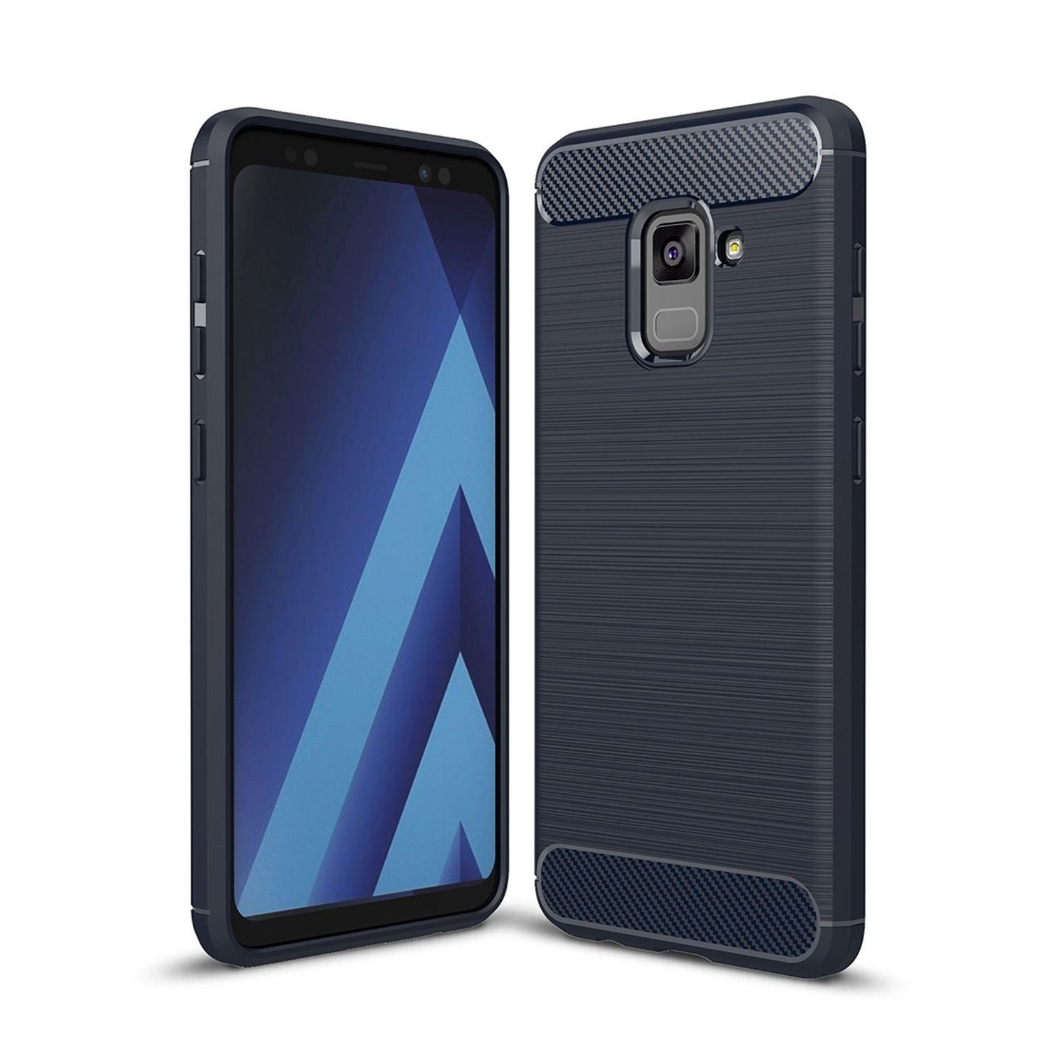 König Design Handyhülle »Samsung Galaxy A8 (2018)«, Samsung Galaxy A8  (2018) Handyhülle Carbon Optik Backcover Blau