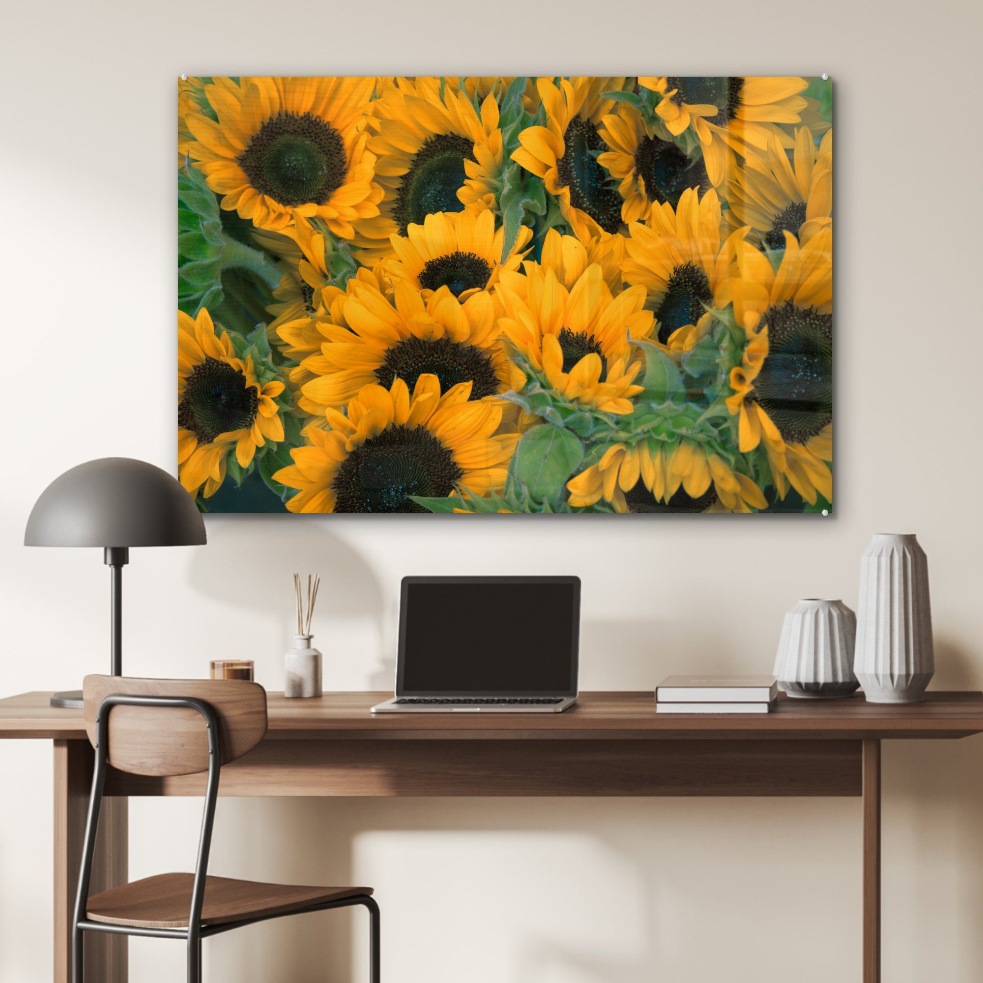 MuchoWow Blumen Makro, (1 - St), Acrylglasbild Acrylglasbilder Sonnenblume & - Wohnzimmer Schlafzimmer