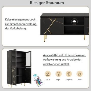 WISHDOR Sideboard Sideboard (TV-Schrank für 90-Zoll-Fernseher mit 3 Türen, Großer 200x35x60 cm), modernem Schwarz-Gold-Design