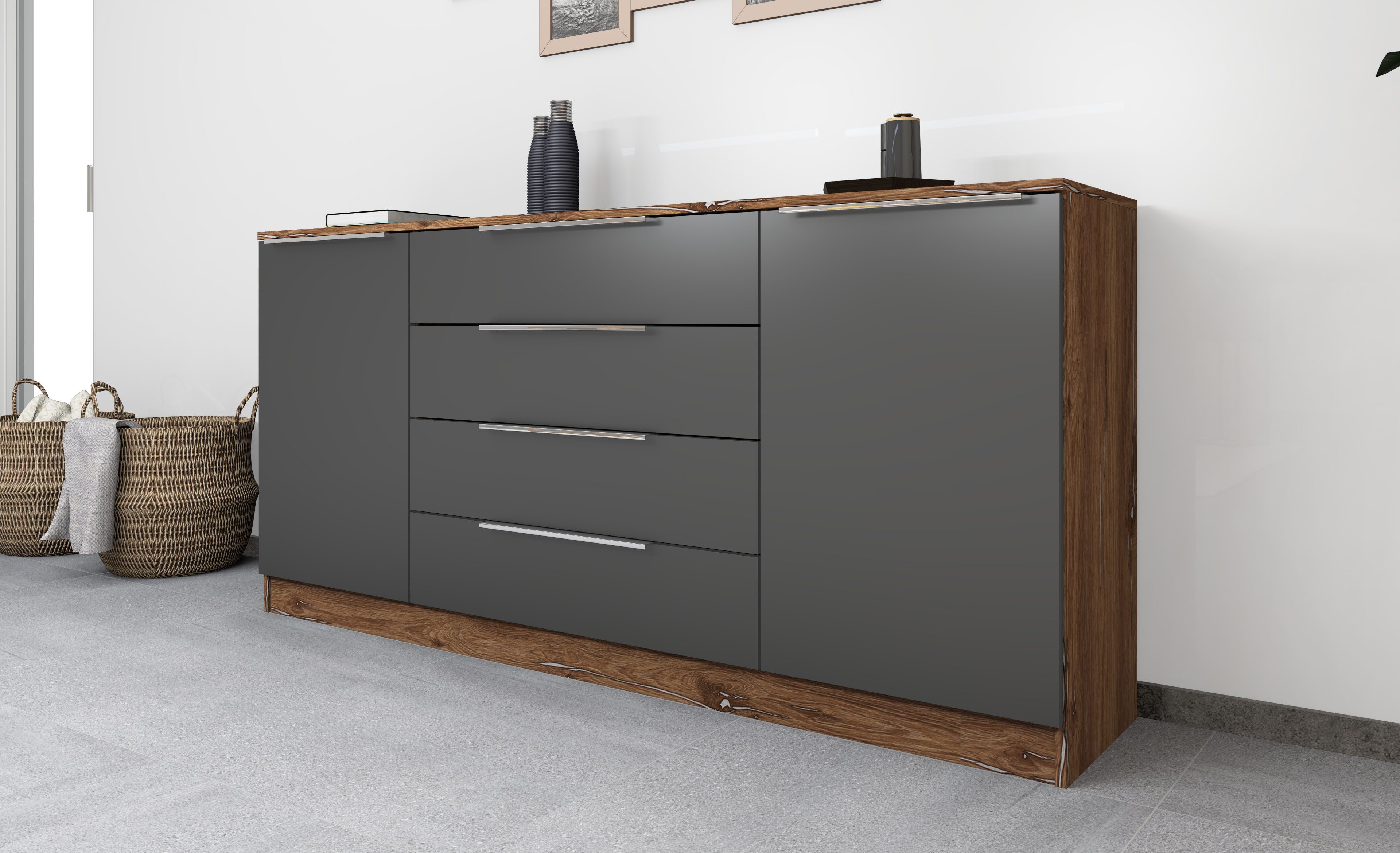 borchardt Möbel Kommode Oliva, Kommode mit Metallgriffen, Breite 166 cm, mit 4 Schubkästen