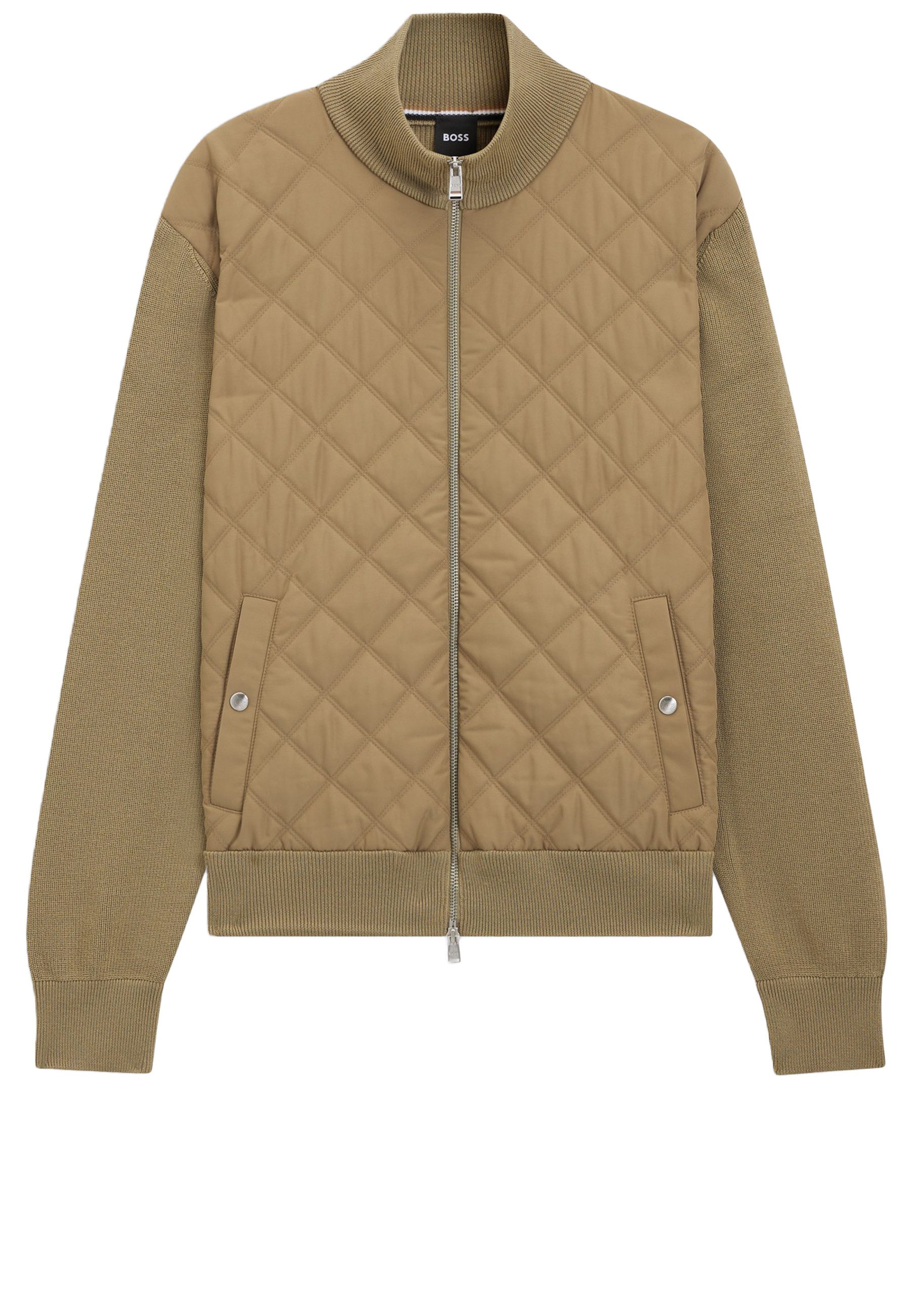 BOSS Strickjacke C-Ubon aus Wolle mit gesteppter Vorderseite (1-tlg)