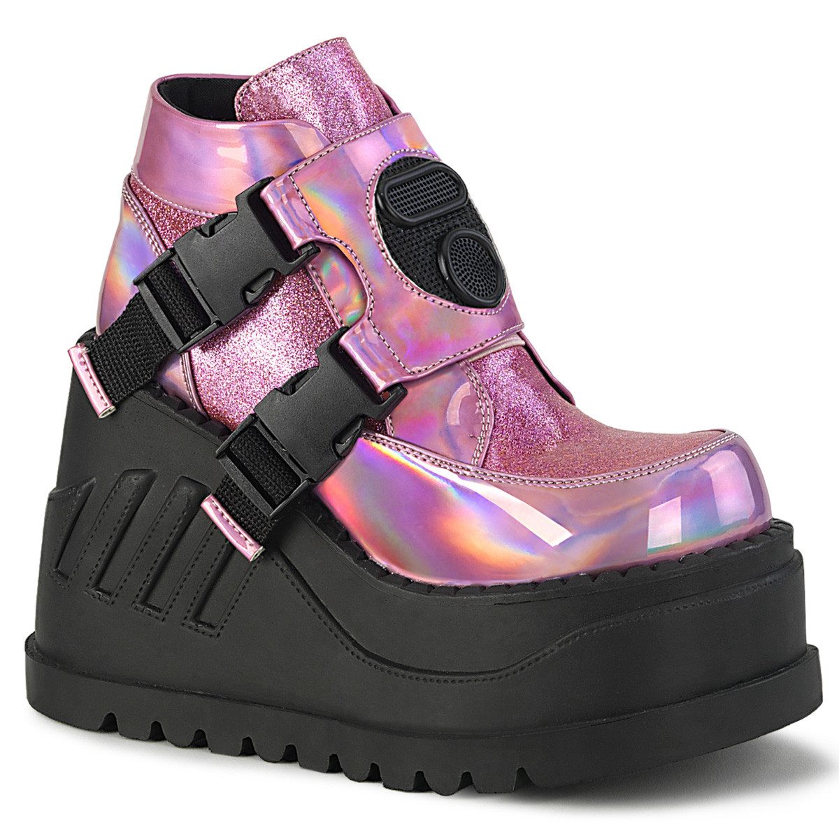 Sale STOMP-15 DemoniaCult Keilplateau Booties pink Hologramm Glitter S High-Heel-Stiefel
