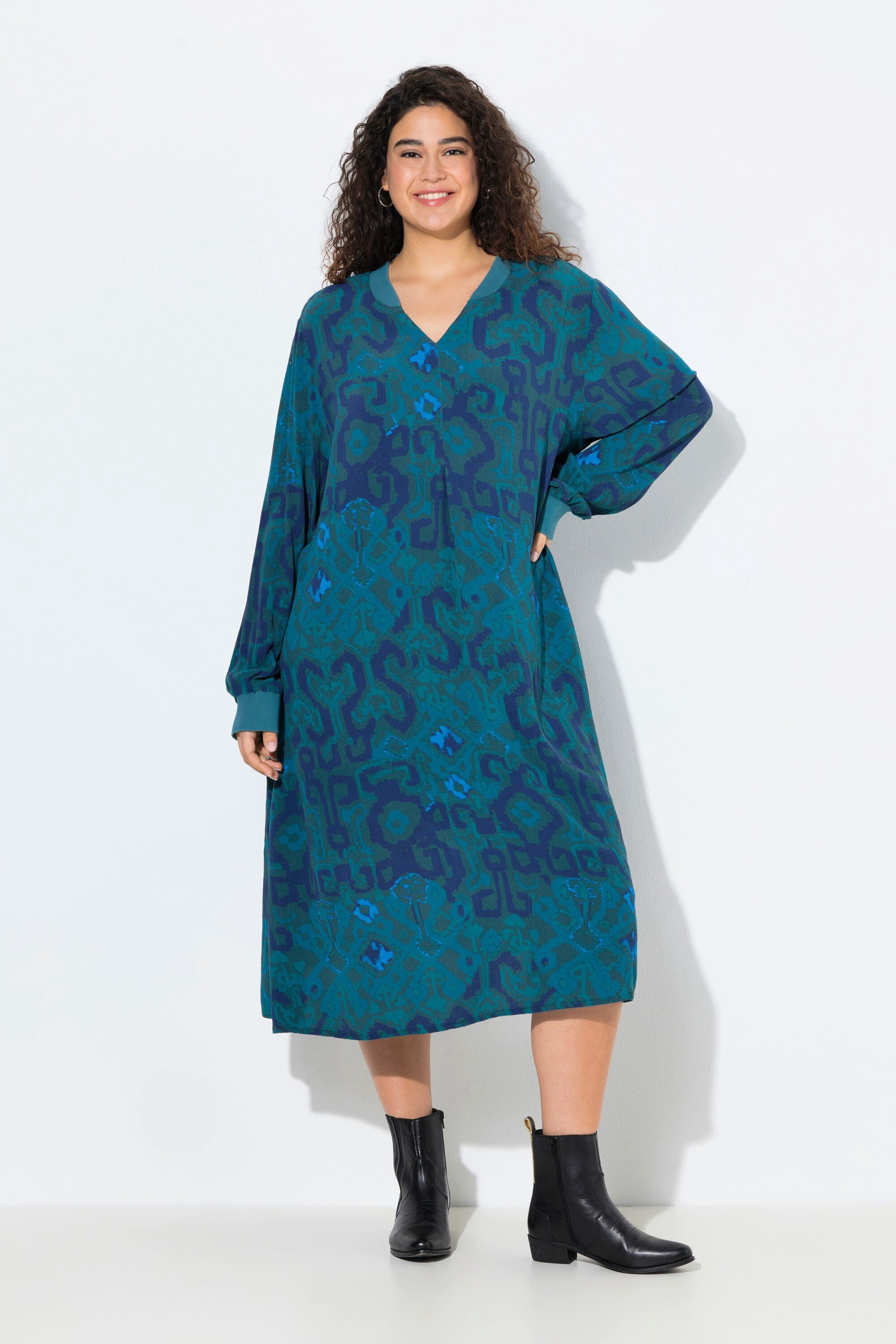 Ulla Popken Jerseykleid Kleid Zierfalte A-Linie günstig online kaufen