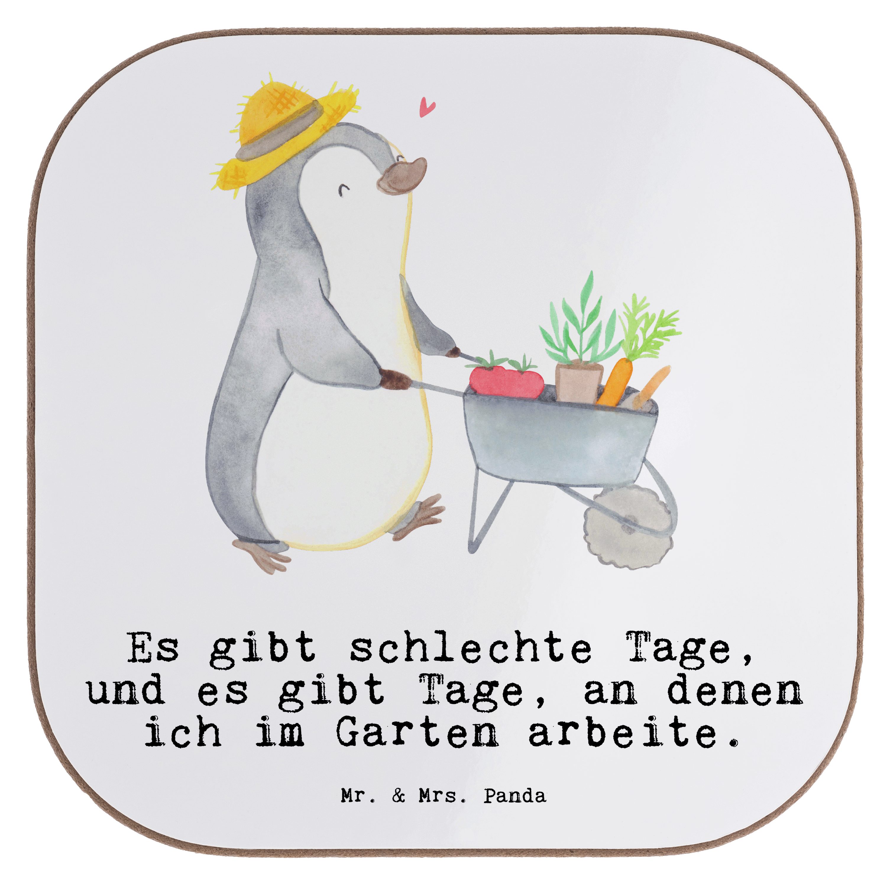 Mr. & Mrs. Panda Getränkeuntersetzer Pinguin Gartenarbeit Tage - Weiß - Geschenk, Getränkeuntersetzer, Dan, 1-tlg.