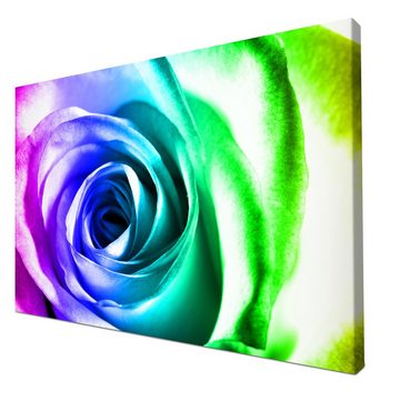 wandmotiv24 Leinwandbild Regenbogenrose Blüte, Abstrakt (1 St), Wandbild, Wanddeko, Leinwandbilder in versch. Größen