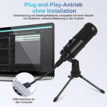 yozhiqu Standmikrofon USB Kabelgebundenes Kondensatormikrofon mit hoher Abtastrate und 192K, Kondensator-Computermikrofon Nierencharakteristik für Aufnahmezubehör