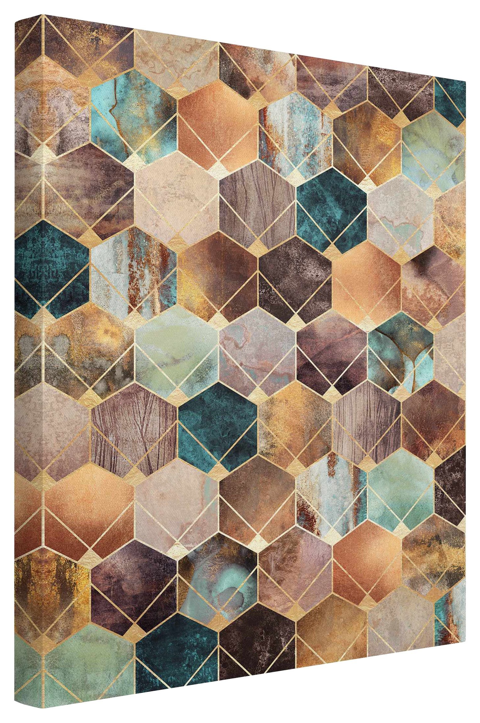 Bilderdepot24 Leinwandbild Kunstdruck Geometrie goldenes Art Deco gold Bild auf Leinwand XXL, Wohnzimmer Schlafzimmer Küche Flur Wandbild Kunstkopie Wanddeko Druck