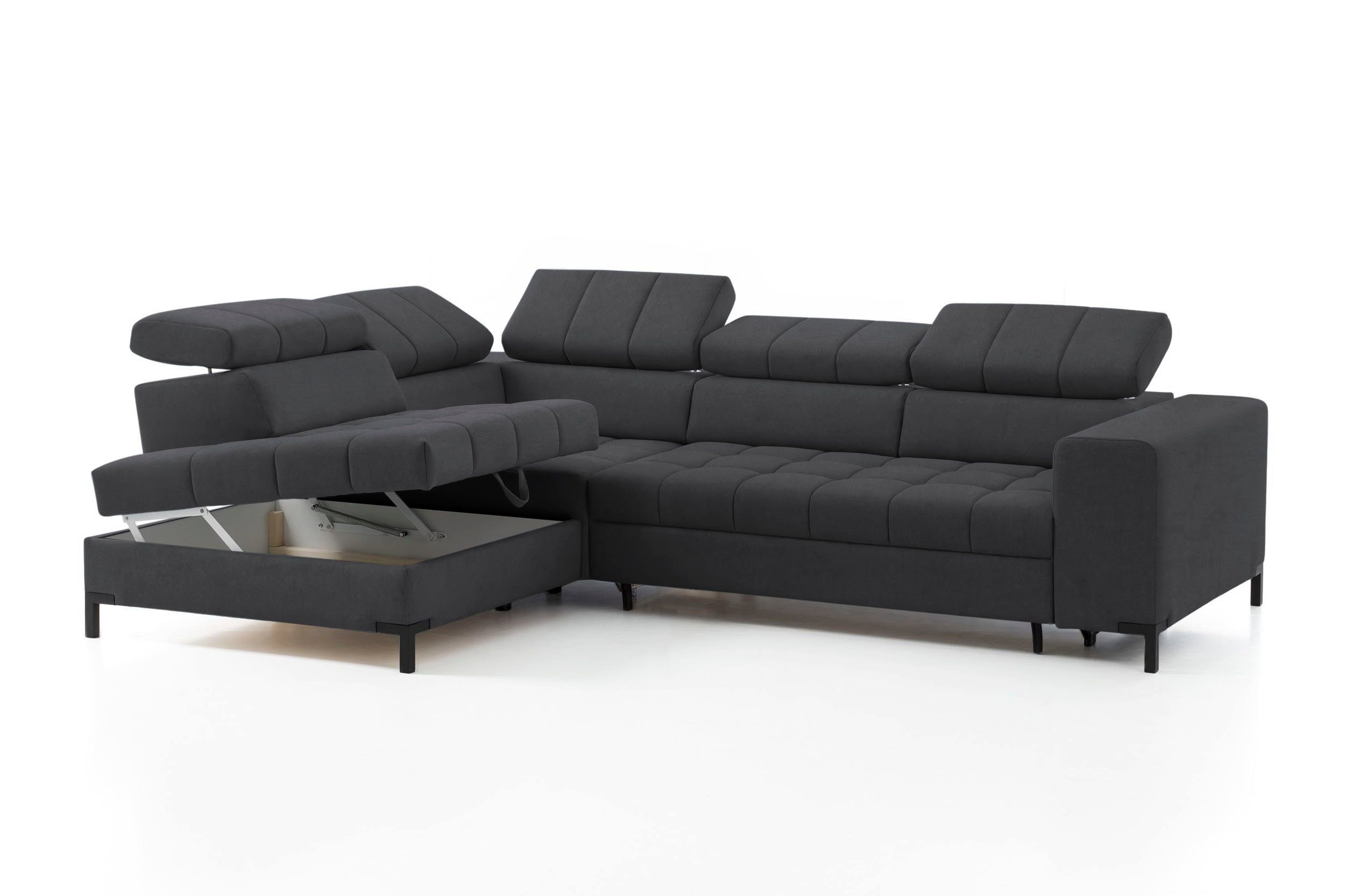 exxpo - sofa fashion Ecksofa Bocco, hochwertige Verarbeitung, toller Sitzkomfort, bequem, L-Form, wahlweise mit Bettfunktion u. Bettkasten, inkl. Kopfteilverstellung